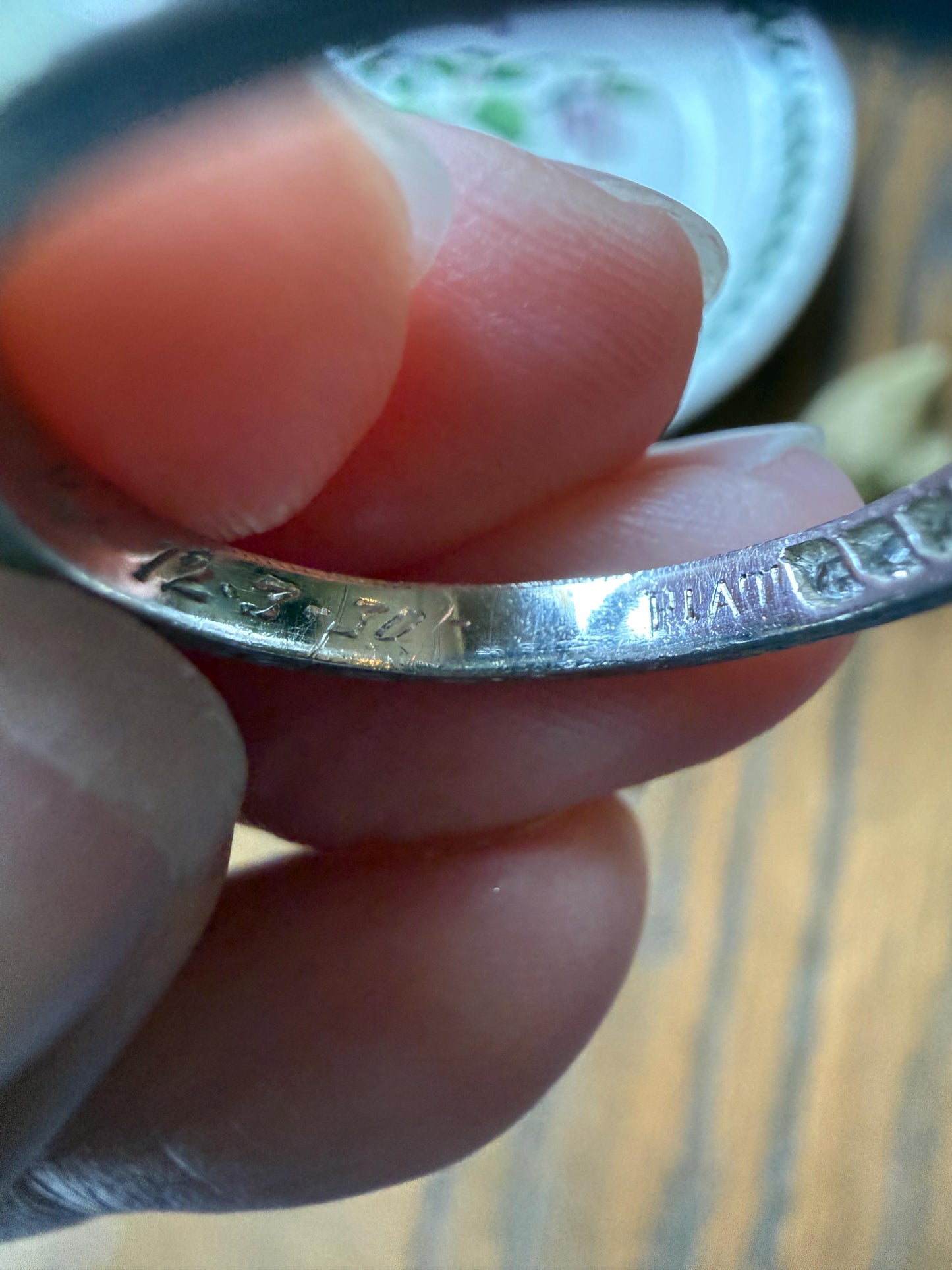 DATED 12/3 1930 Old Mine Single Cut Diamond Half Hoop PLATINUM Vintage Art Deco Stacker Skinny Wedding Band Engraved