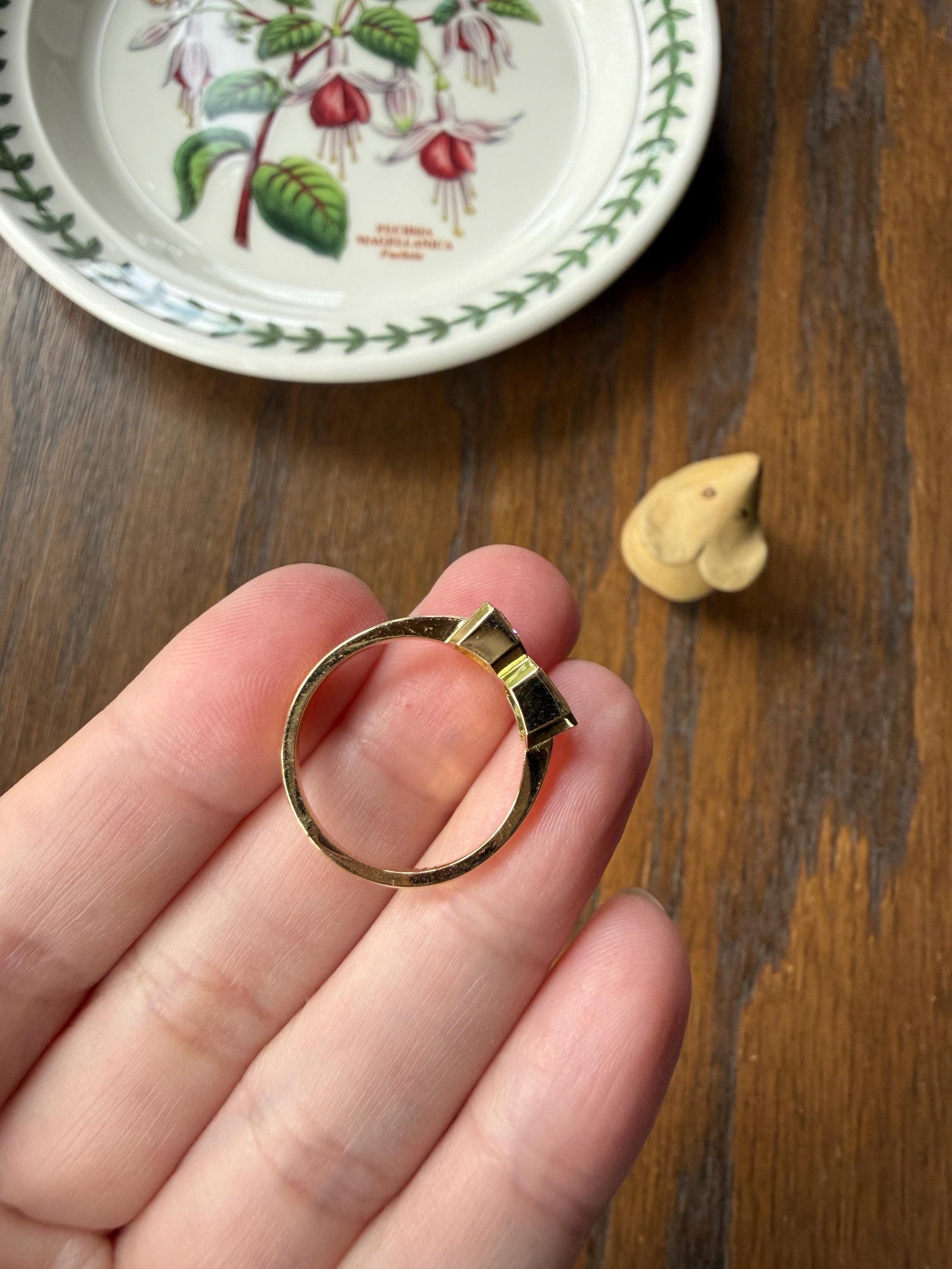 Vintage Emerald Cut Diamond Natural Green Emerald Toi et Moi Ring French 18k Gold Bezel Set Geometric Stacker Ring Unique Engagement