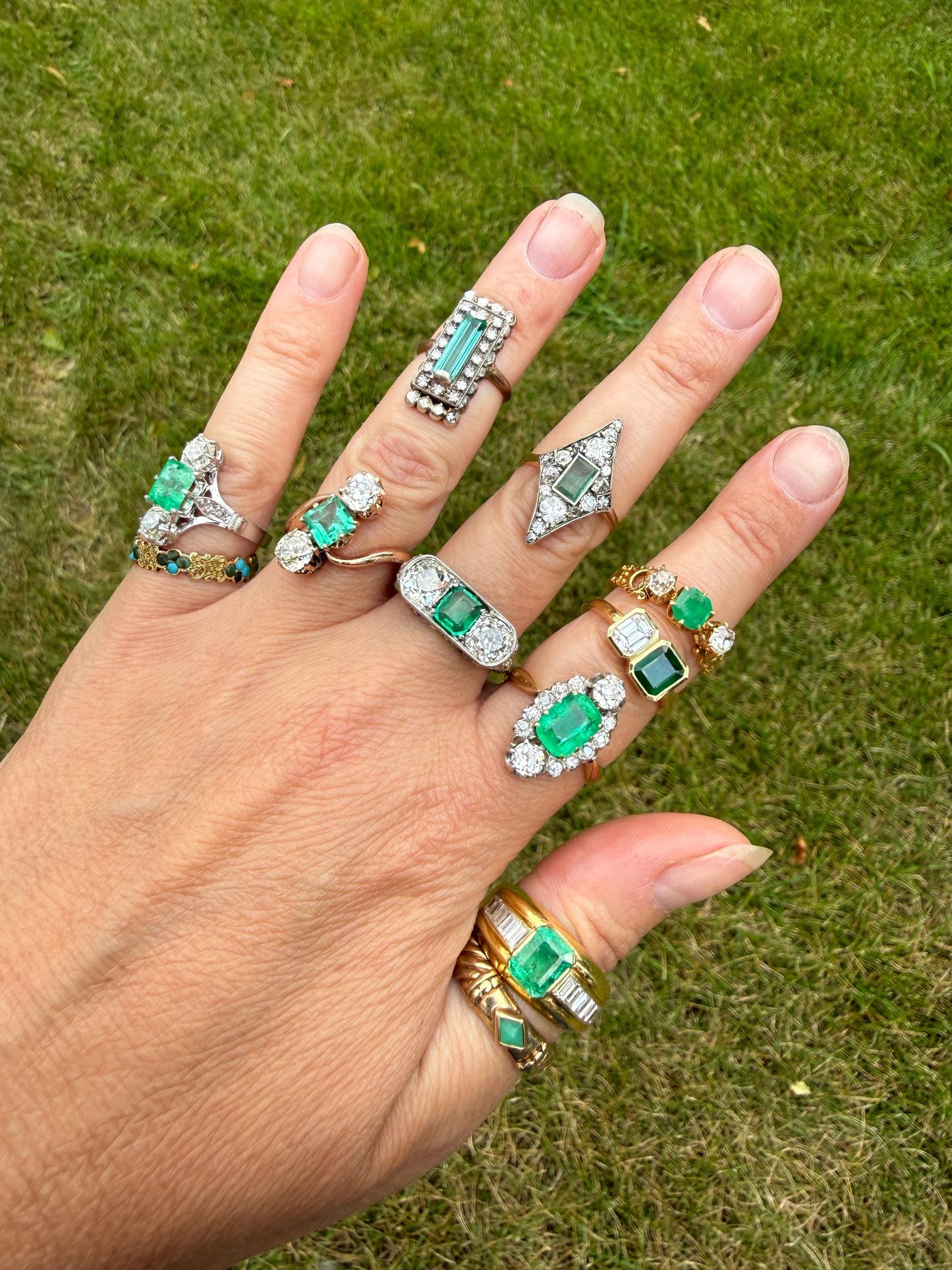 Vintage Emerald Cut Diamond Natural Green Emerald Toi et Moi Ring French 18k Gold Bezel Set Geometric Stacker Ring Unique Engagement