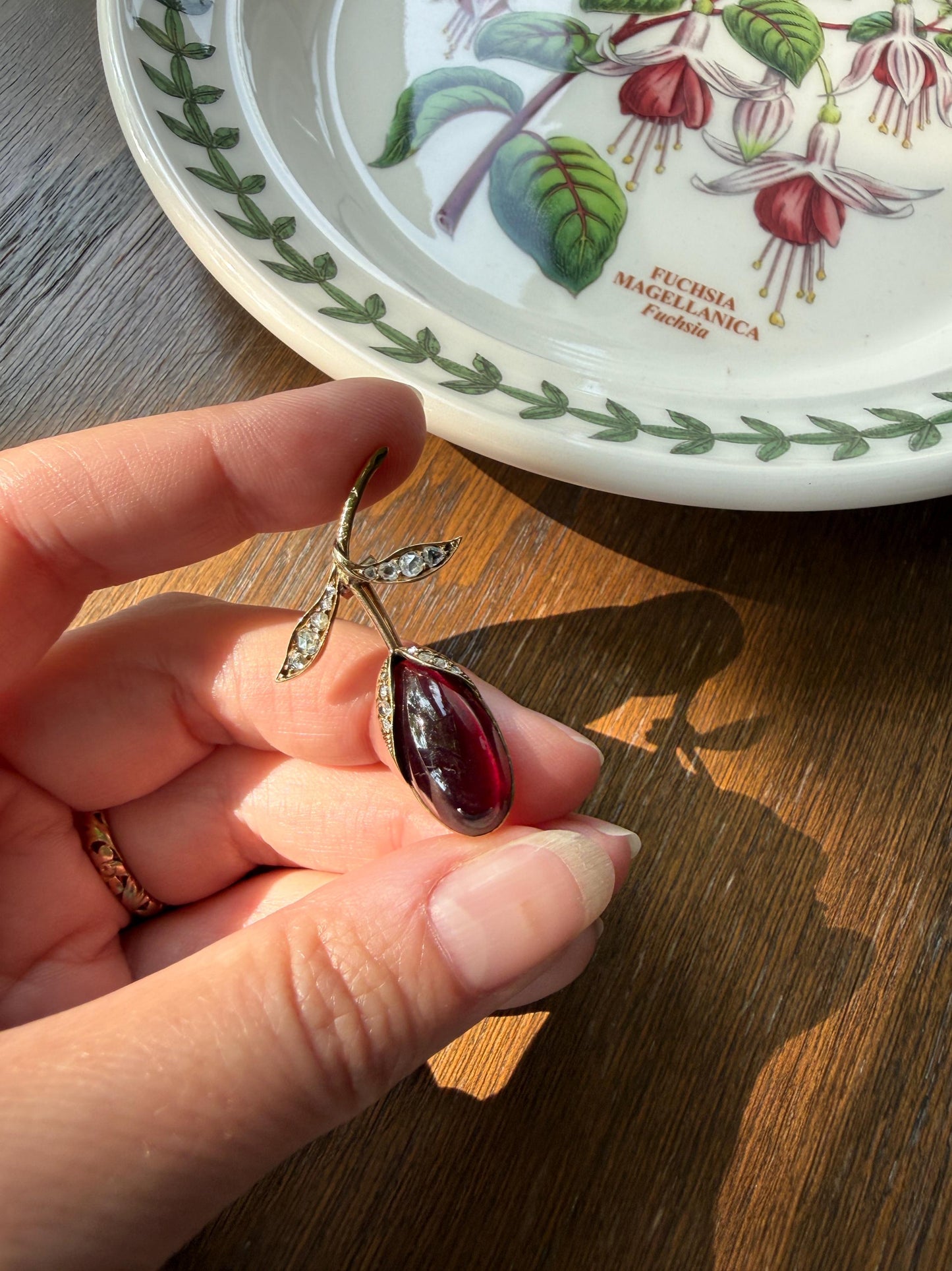Antique VICTORIAN Juicy GARNET Figural Pendant Rose Cut Diamond Floral Brooch Pin 14k Gold Extender Connector Red Purple Pink