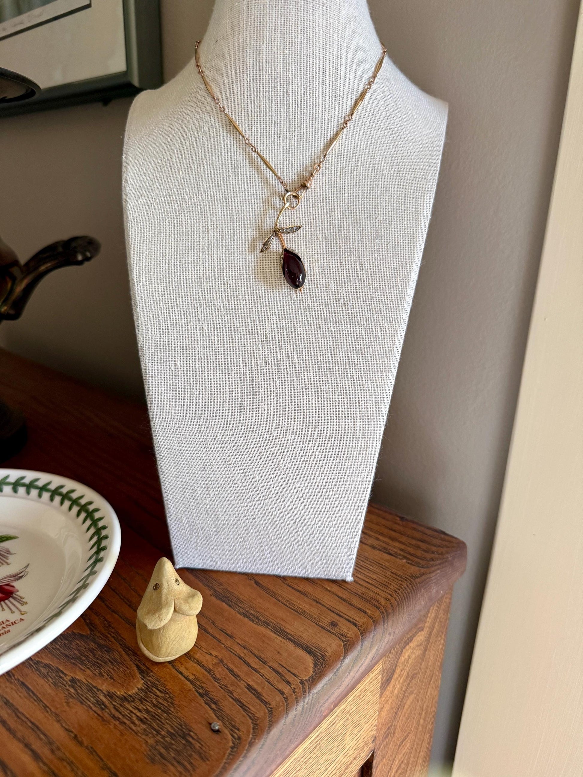 Antique VICTORIAN Juicy GARNET Figural Pendant Rose Cut Diamond Floral Brooch Pin 14k Gold Extender Connector Red Purple Pink