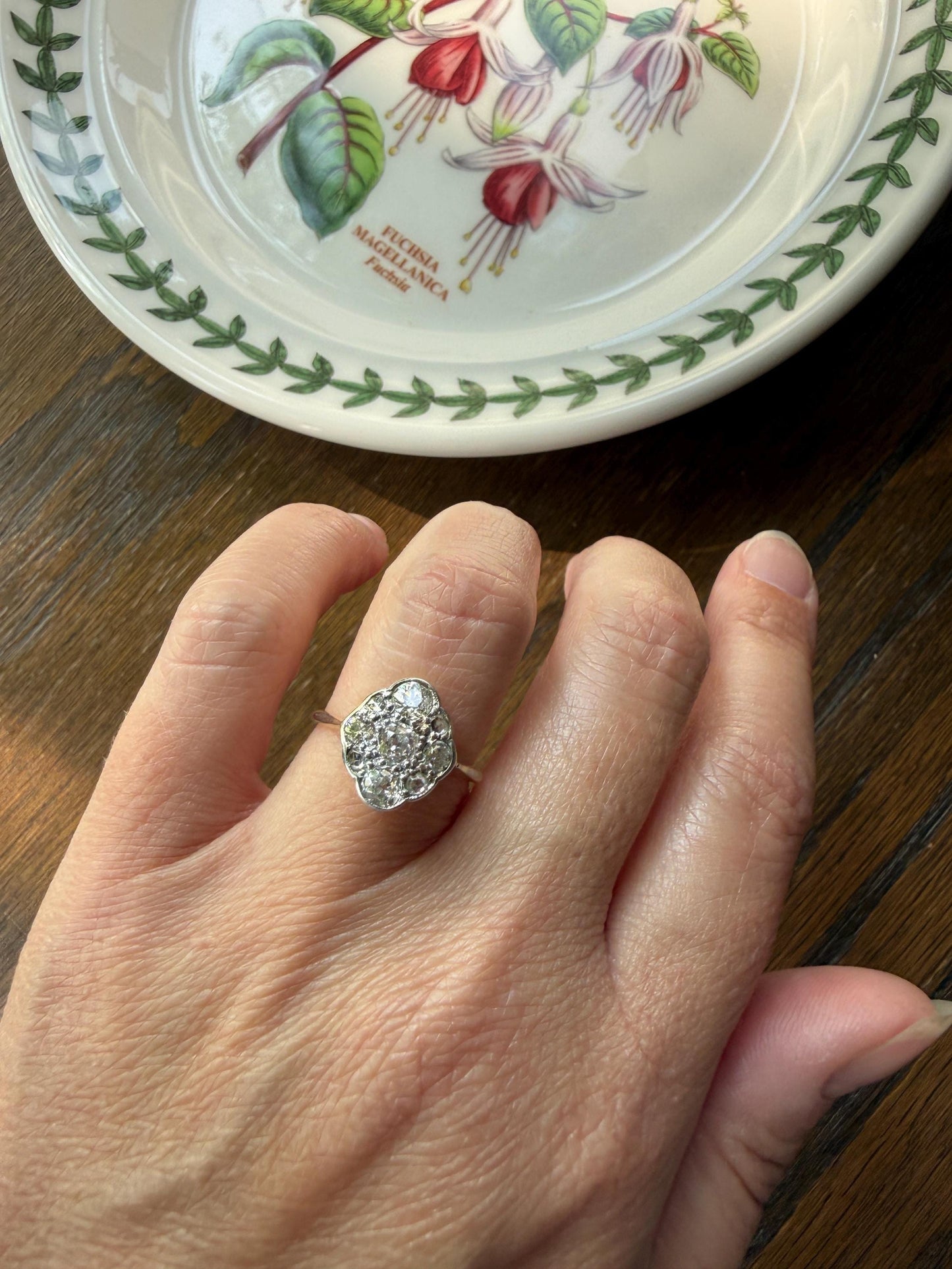 Antique Old Mine Cut DIAMOND Cluster Ring 18k Gold Platinum Edwardian Bezel Set European Rose Cut Mix w/ Insurance Valuation