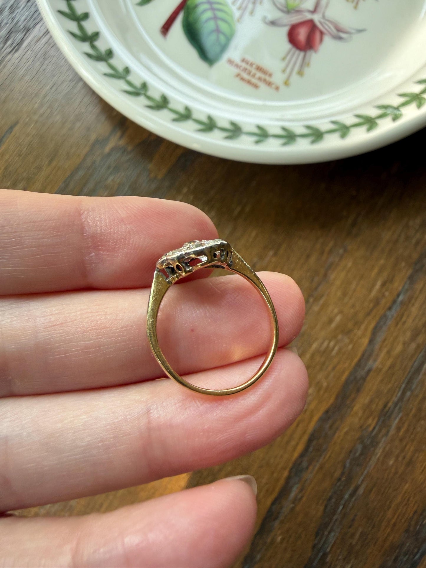 Antique Old Mine Cut DIAMOND Cluster Ring 18k Gold Platinum Edwardian Bezel Set European Rose Cut Mix w/ Insurance Valuation