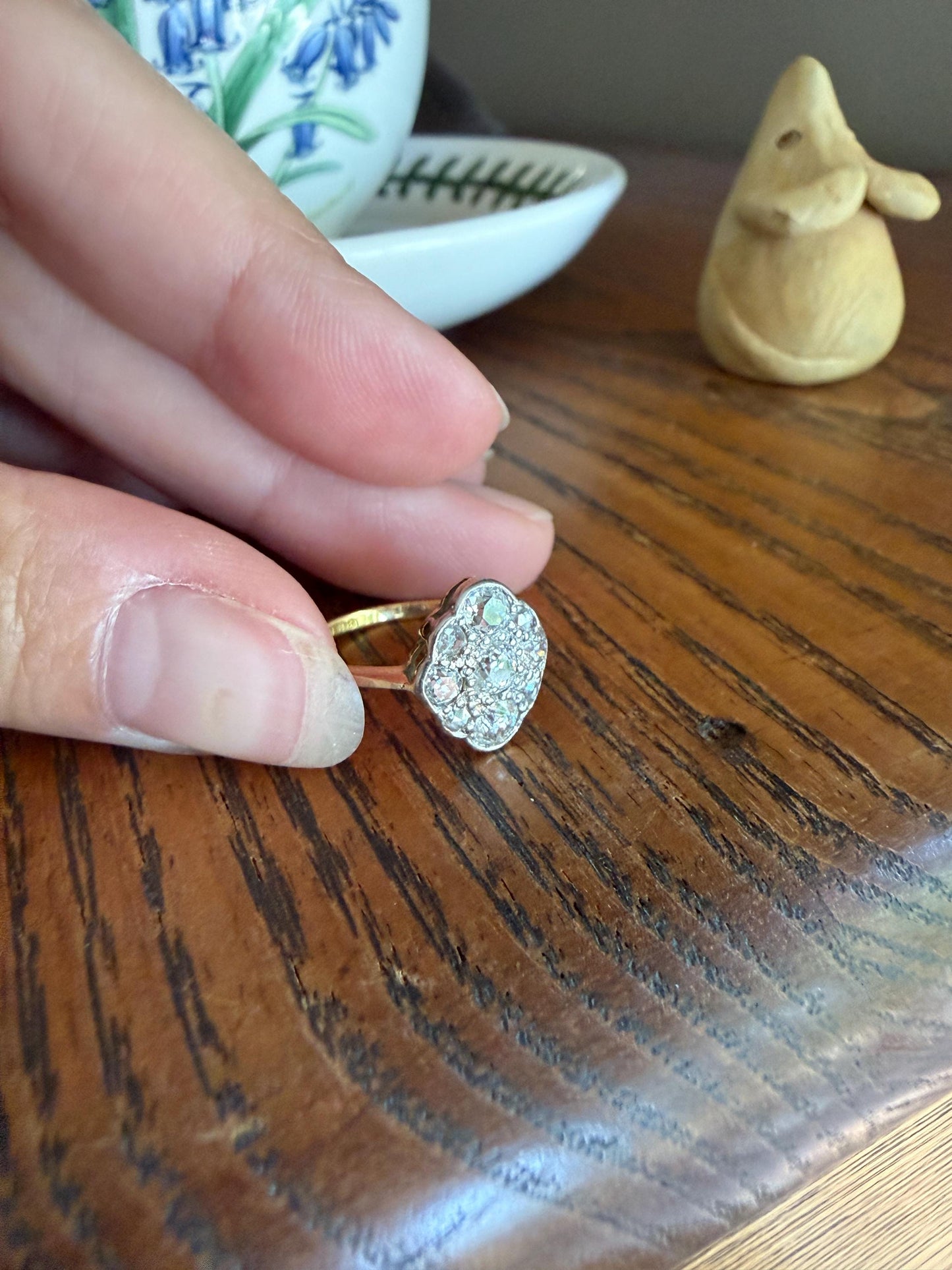 Antique Old Mine Cut DIAMOND Cluster Ring 18k Gold Platinum Edwardian Bezel Set European Rose Cut Mix w/ Insurance Valuation