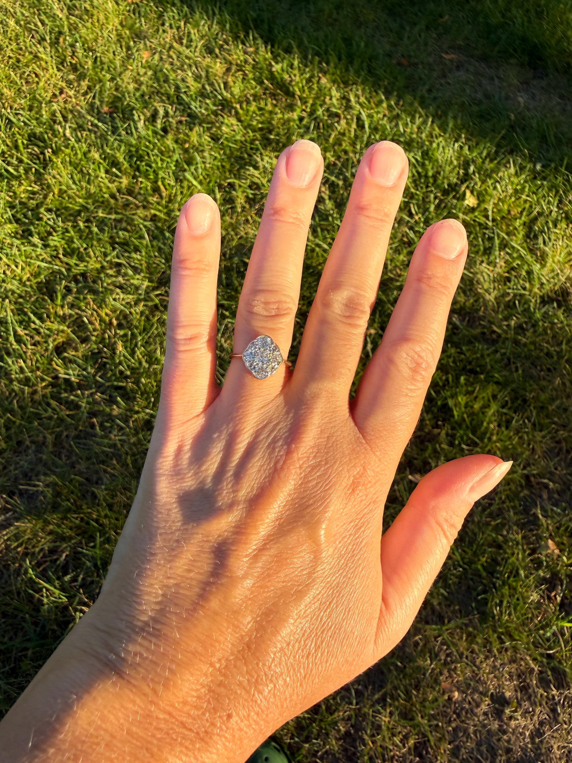 Antique Old Mine Cut DIAMOND Cluster Ring 18k Gold Platinum Edwardian Bezel Set European Rose Cut Mix w/ Insurance Valuation
