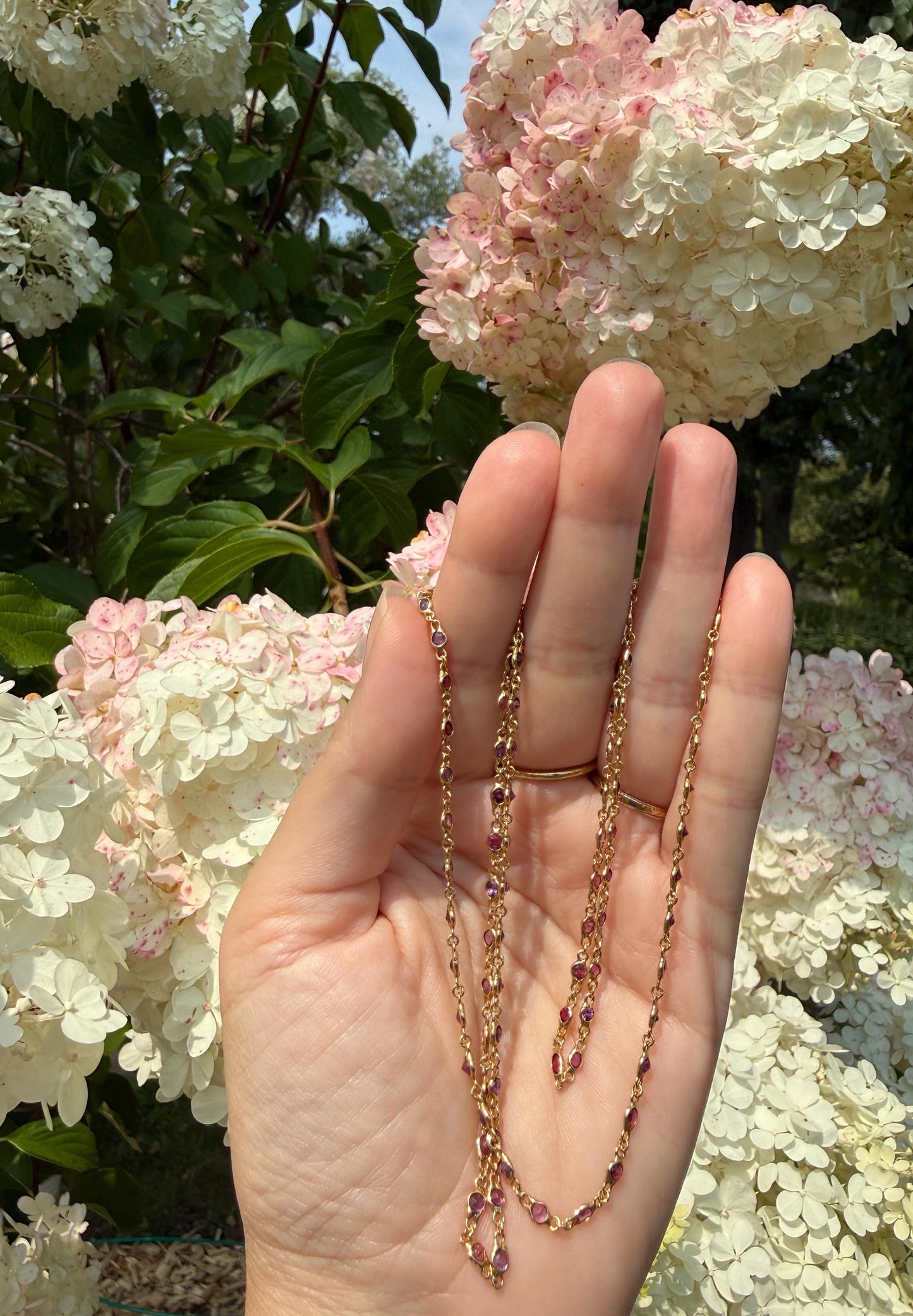Vintage 88 Natural Ruby Pink Purple Sapphires Bezel Set Eternity Station Chain 14k Gold Necklace 24.5" Long Neckstack