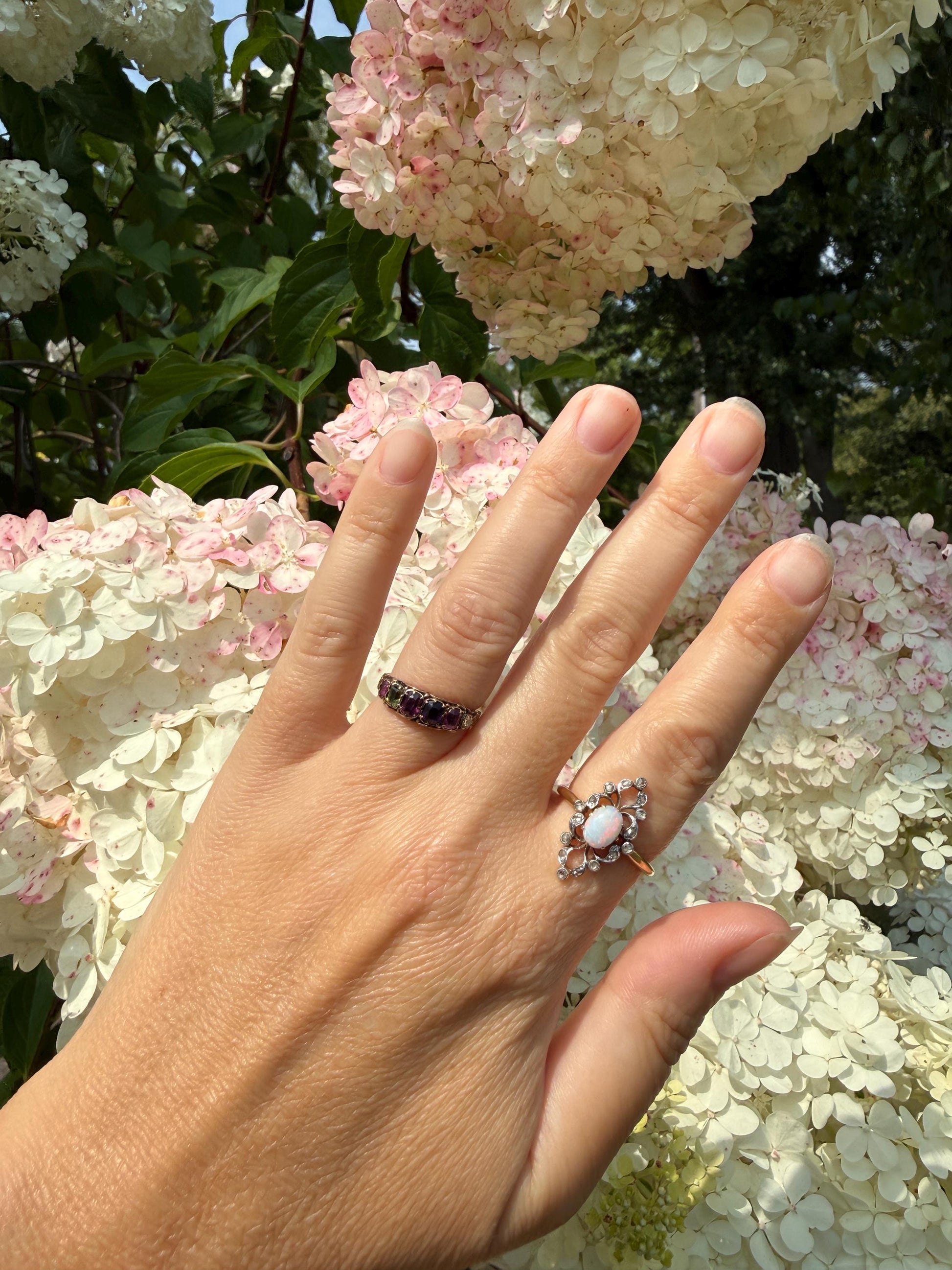 REGARD Antique Victorian Acrostic Ring 14k Gold Ruby Emerald Garnet Amethyst Rose Cut Diamond Band Ornate Stacker Engraved 1800s Love Token