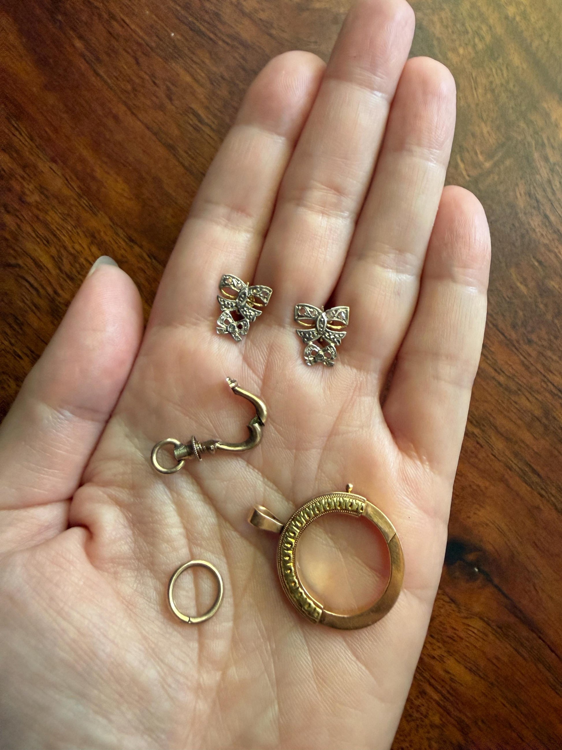 SPLIT Ring Pendant Holder Connector Antique 14k Gold Victorian Parts Findings Neckmess Neckstack