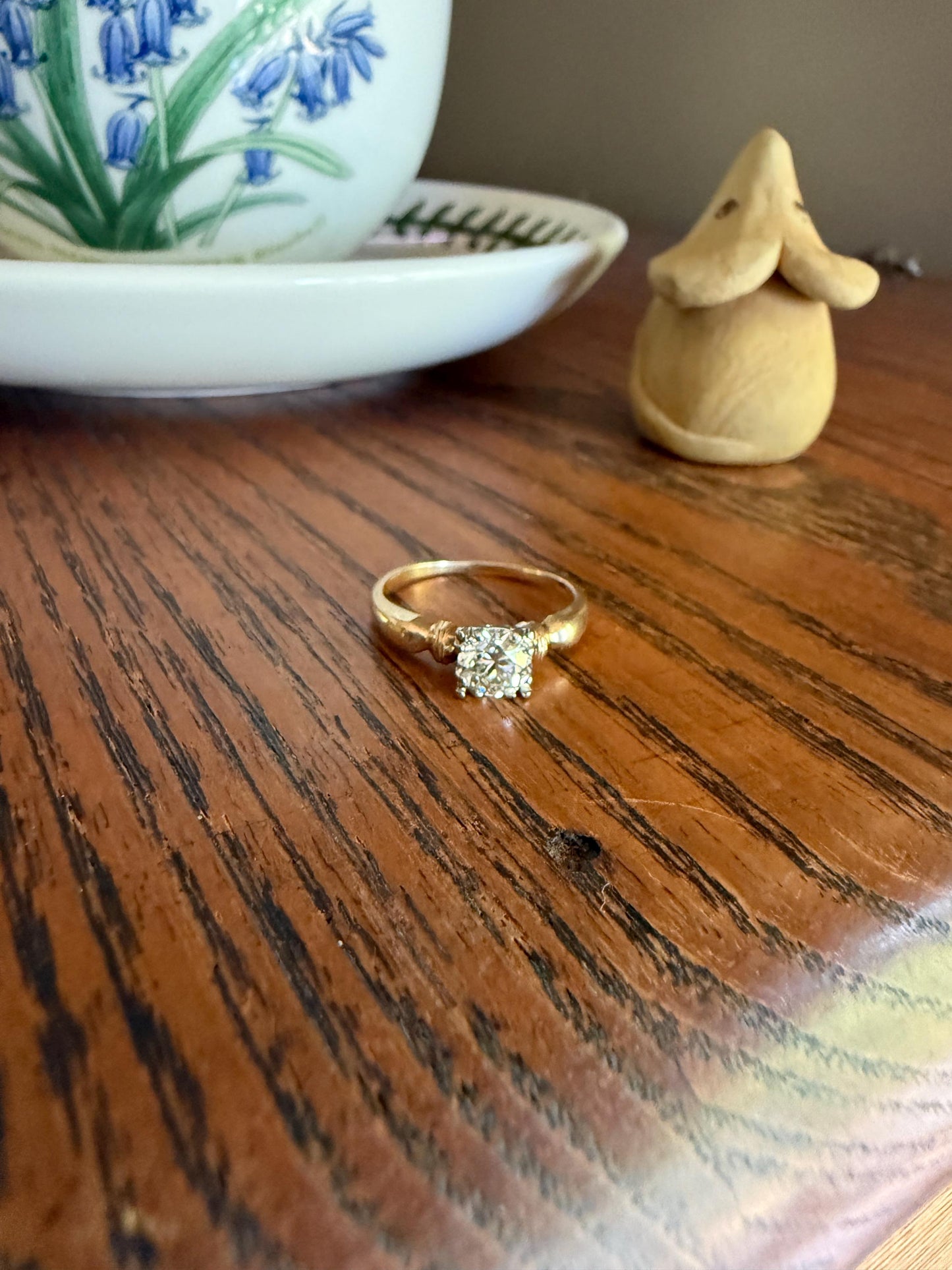Antique .7 Carat Old European Cut DIAMOND Solitaire Engagement Ring Stacker 14k Yellow Gold Wedding Something Old Daily Wear Prong Set Gift