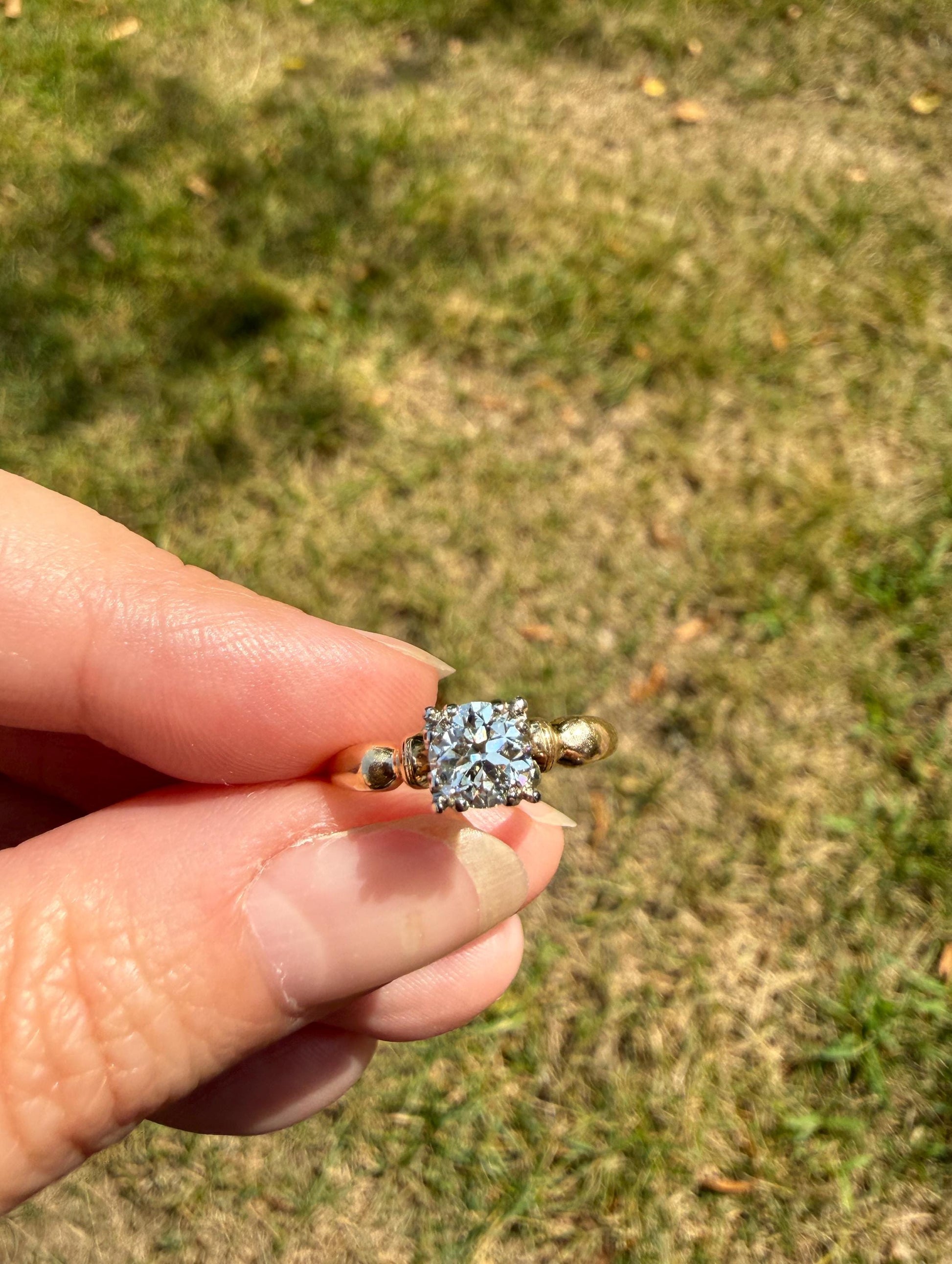 Antique .7 Carat Old European Cut DIAMOND Solitaire Engagement Ring Stacker 14k Yellow Gold Wedding Something Old Daily Wear Prong Set Gift