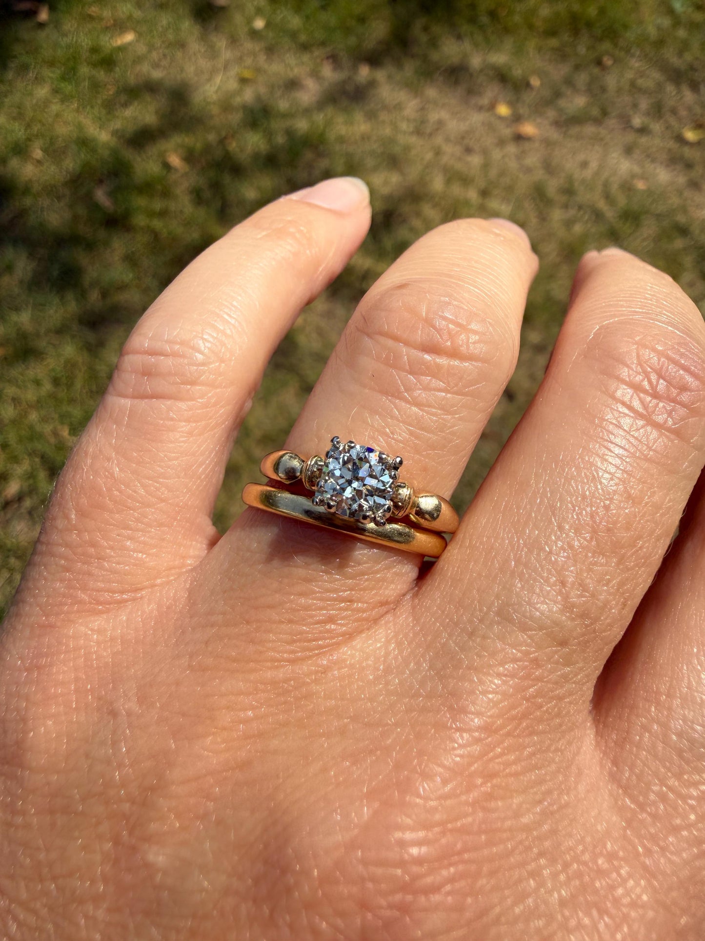 Antique .7 Carat Old European Cut DIAMOND Solitaire Engagement Ring Stacker 14k Yellow Gold Wedding Something Old Daily Wear Prong Set Gift