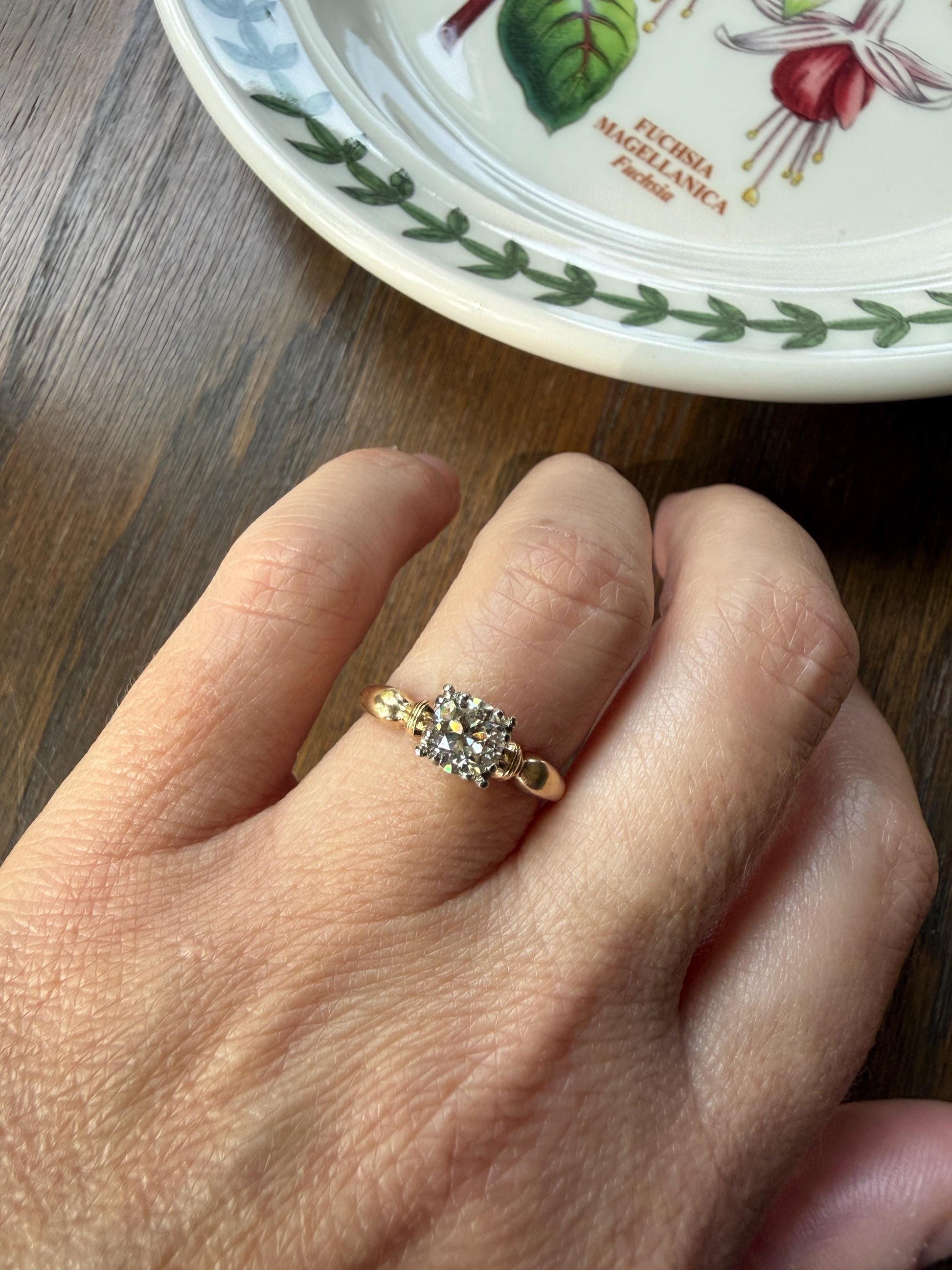 Antique .7 Carat Old European Cut DIAMOND Solitaire Engagement Ring Stacker 14k Yellow Gold Wedding Something Old Daily Wear Prong Set Gift