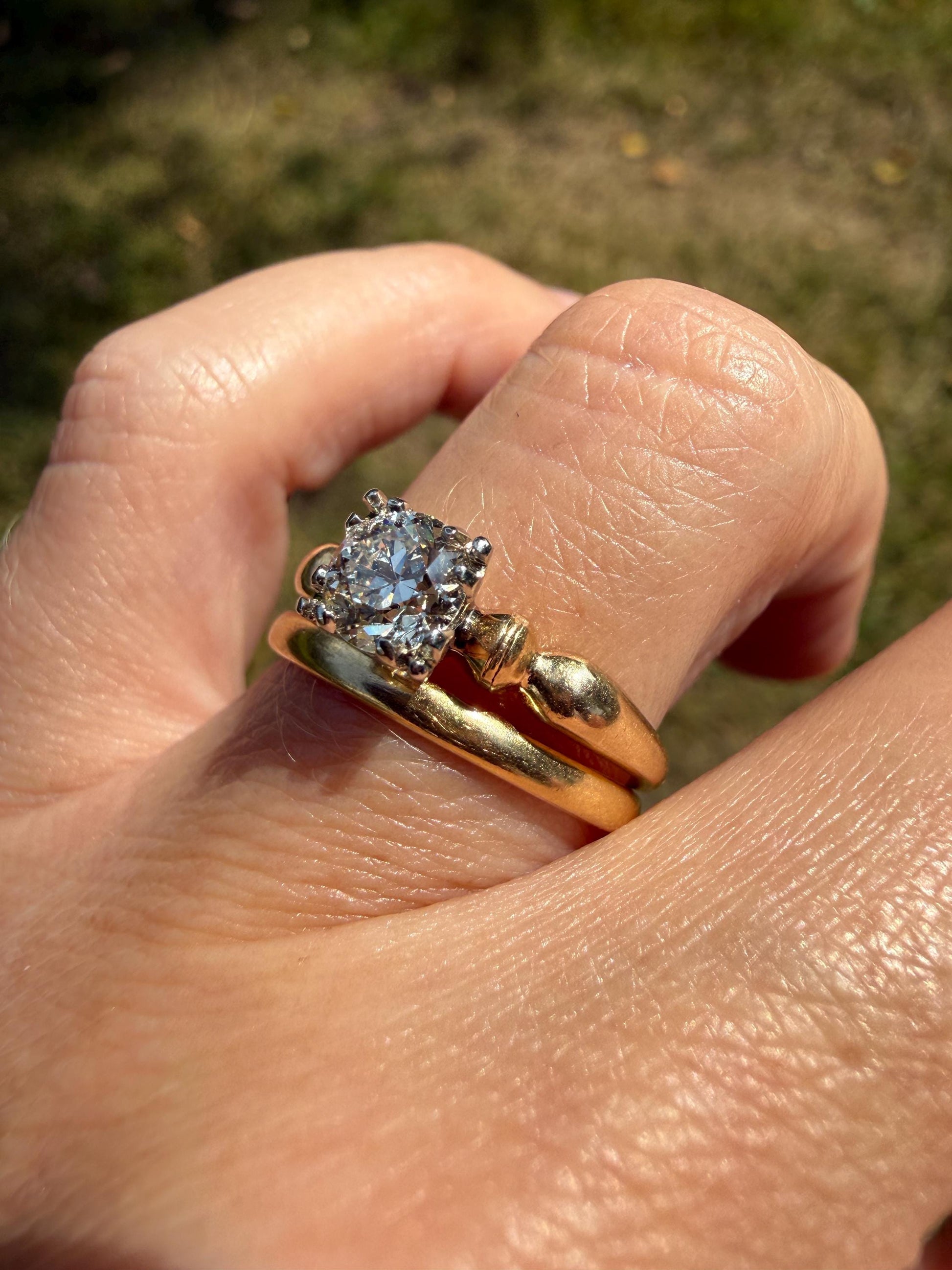 Antique .7 Carat Old European Cut DIAMOND Solitaire Engagement Ring Stacker 14k Yellow Gold Wedding Something Old Daily Wear Prong Set Gift
