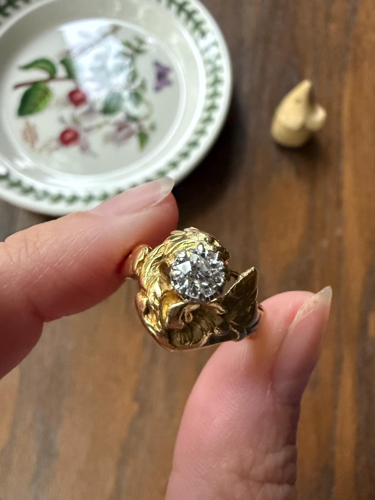 DRAGON Heavy Antique Griffin Old Mine Cut Diamond in Mouth Figural Ring 7.8g 18k Gold Solid Chimera Gargoyle Belle Epoque Art Nouveau Wings