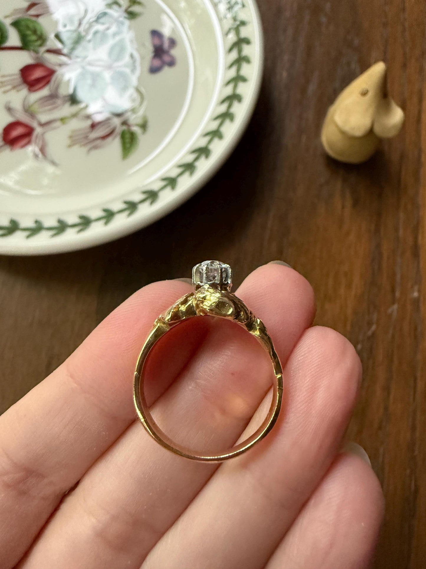 DRAGON Heavy Antique Griffin Old Mine Cut Diamond in Mouth Figural Ring 7.8g 18k Gold Solid Chimera Gargoyle Belle Epoque Art Nouveau Wings