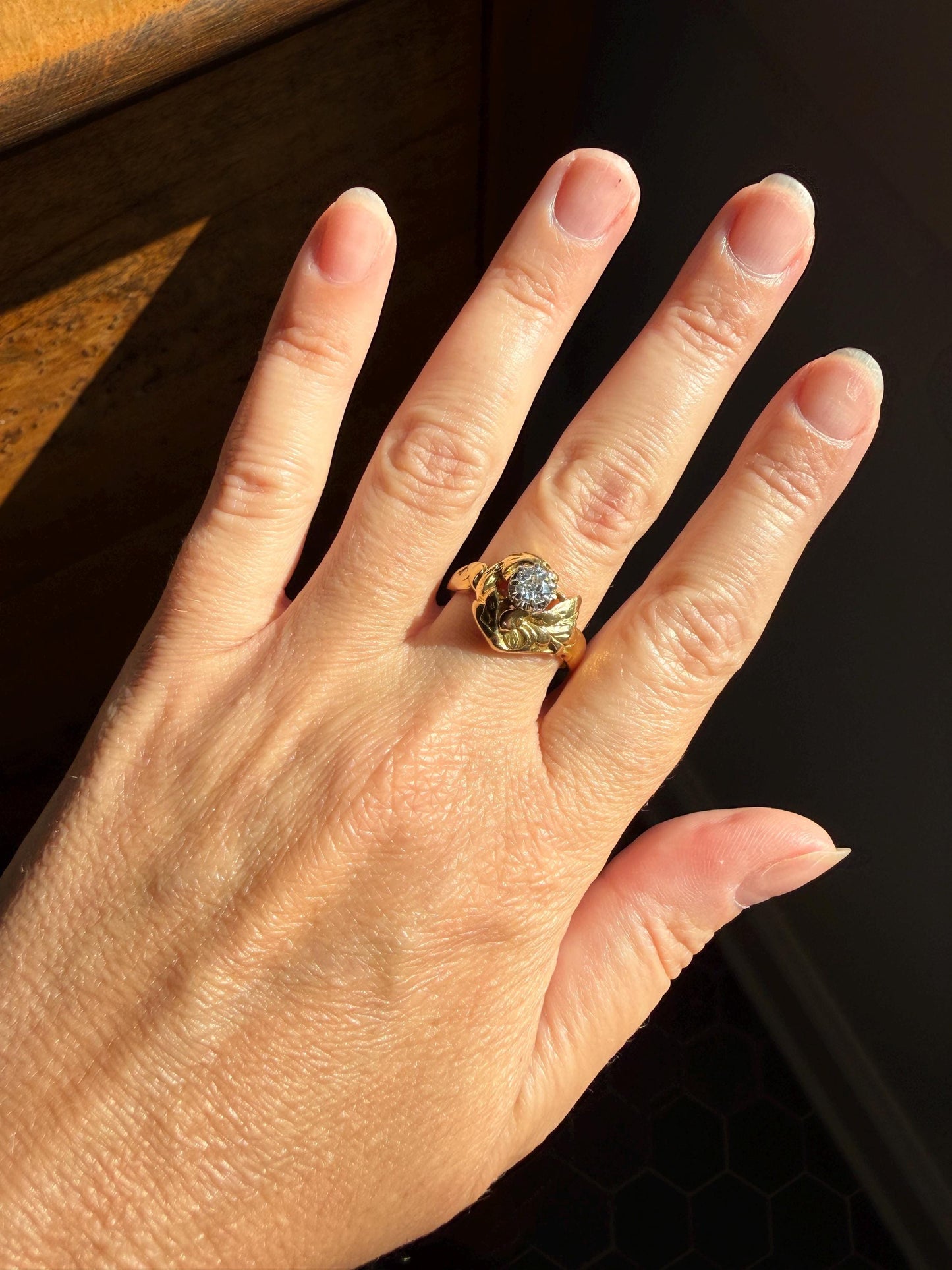 DRAGON Heavy Antique Griffin Old Mine Cut Diamond in Mouth Figural Ring 7.8g 18k Gold Solid Chimera Gargoyle Belle Epoque Art Nouveau Wings