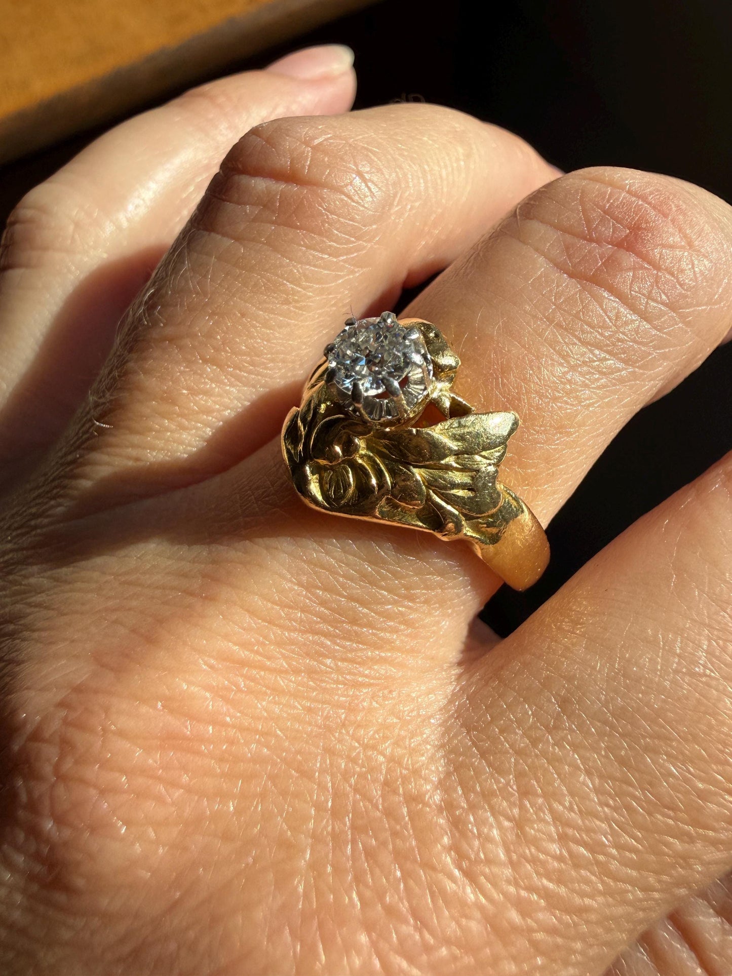 DRAGON Heavy Antique Griffin Old Mine Cut Diamond in Mouth Figural Ring 7.8g 18k Gold Solid Chimera Gargoyle Belle Epoque Art Nouveau Wings