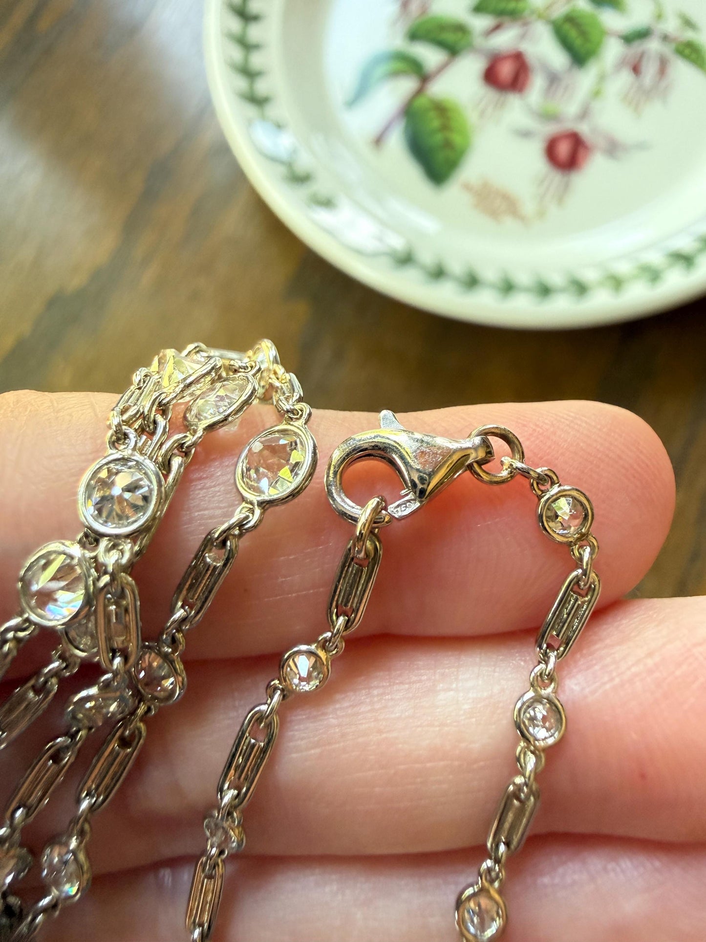 Vintage Seven 7 Carats Natural Old Mine Cut Diamond Bezel Set Eternity Station Chain French 18k White Gold Necklace 23.75" Long Neckstack
