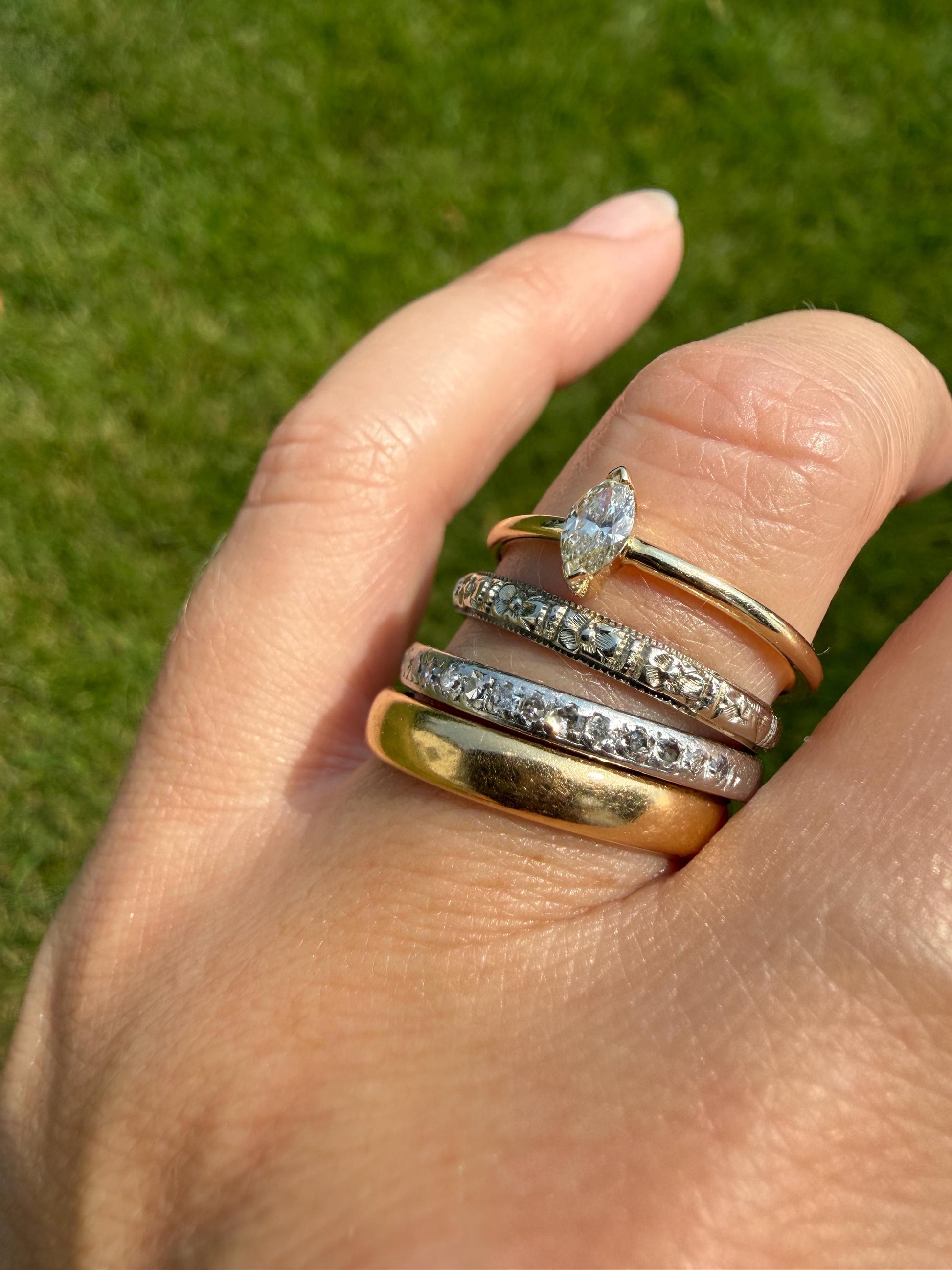ANTIQUE 3.2g 18k Gold Wedding RING 3.6mm Wide Band Comfort Fit Stacker Love Gift Unisex Man