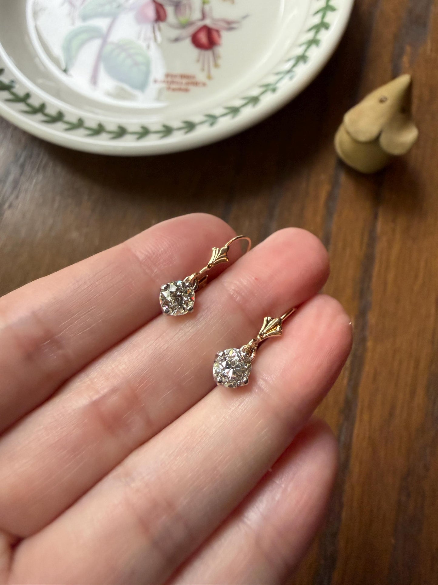 Antique 1.3 Carat Tdw Old Mine Cut Diamond Earrings 14k Gold Dangle Gift Arrow Ear Wire Bridal Edwardian Minimalist Earstack Bright Fiery