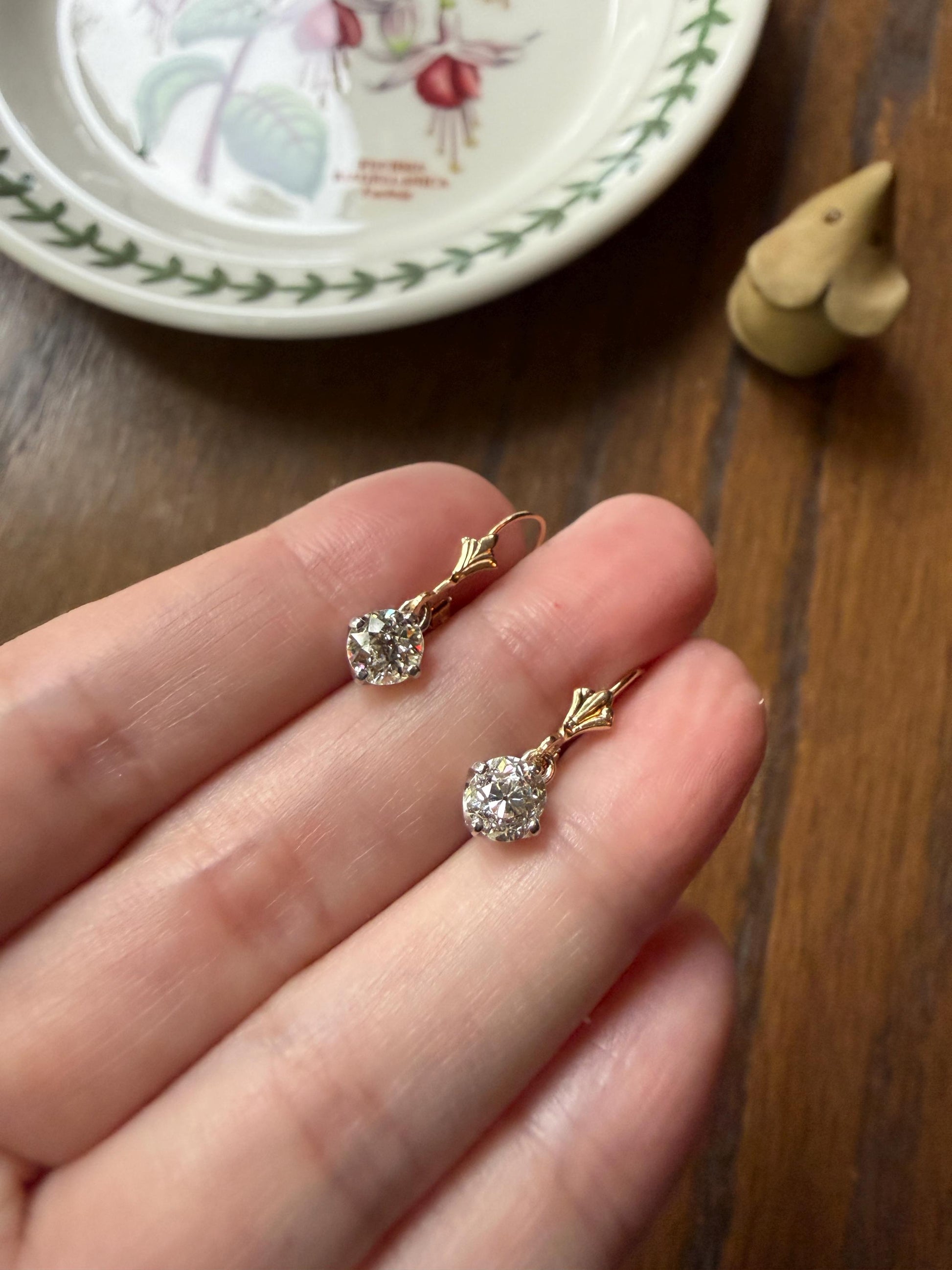 Antique 1.3 Carat Tdw Old Mine Cut Diamond Earrings 14k Gold Dangle Gift Arrow Ear Wire Bridal Edwardian Minimalist Earstack Bright Fiery