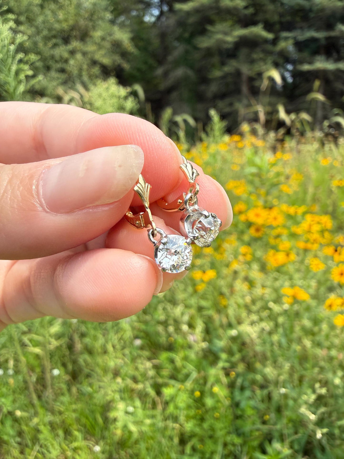 Antique 1.3 Carat Tdw Old Mine Cut Diamond Earrings 14k Gold Dangle Gift Arrow Ear Wire Bridal Edwardian Minimalist Earstack Bright Fiery