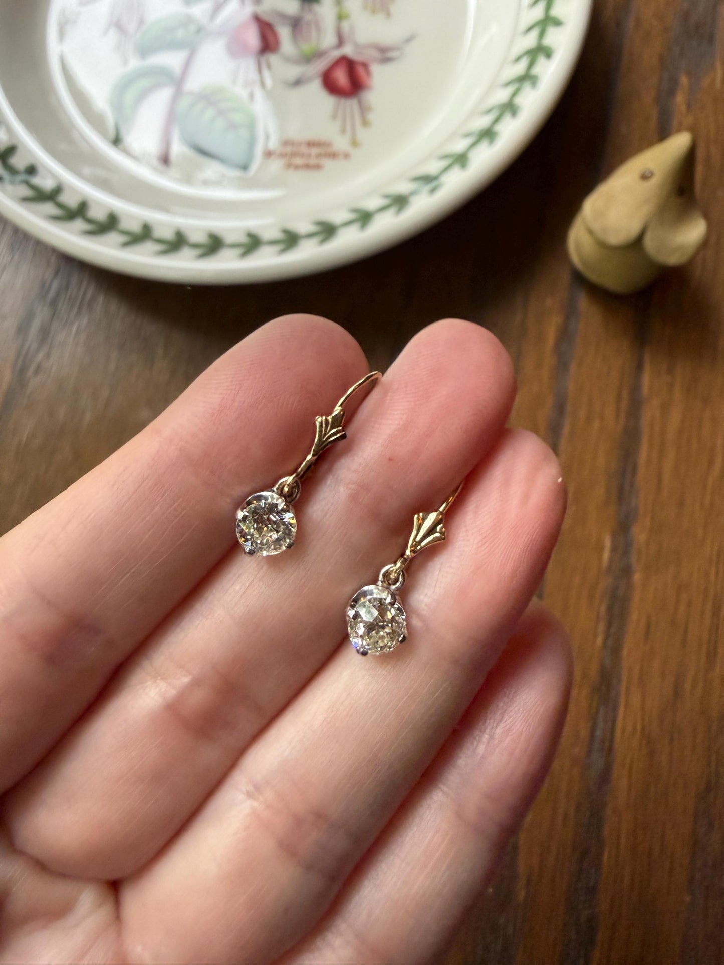 Antique 1.3 Carat Tdw Old Mine Cut Diamond Earrings 14k Gold Dangle Gift Arrow Ear Wire Bridal Edwardian Minimalist Earstack Bright Fiery