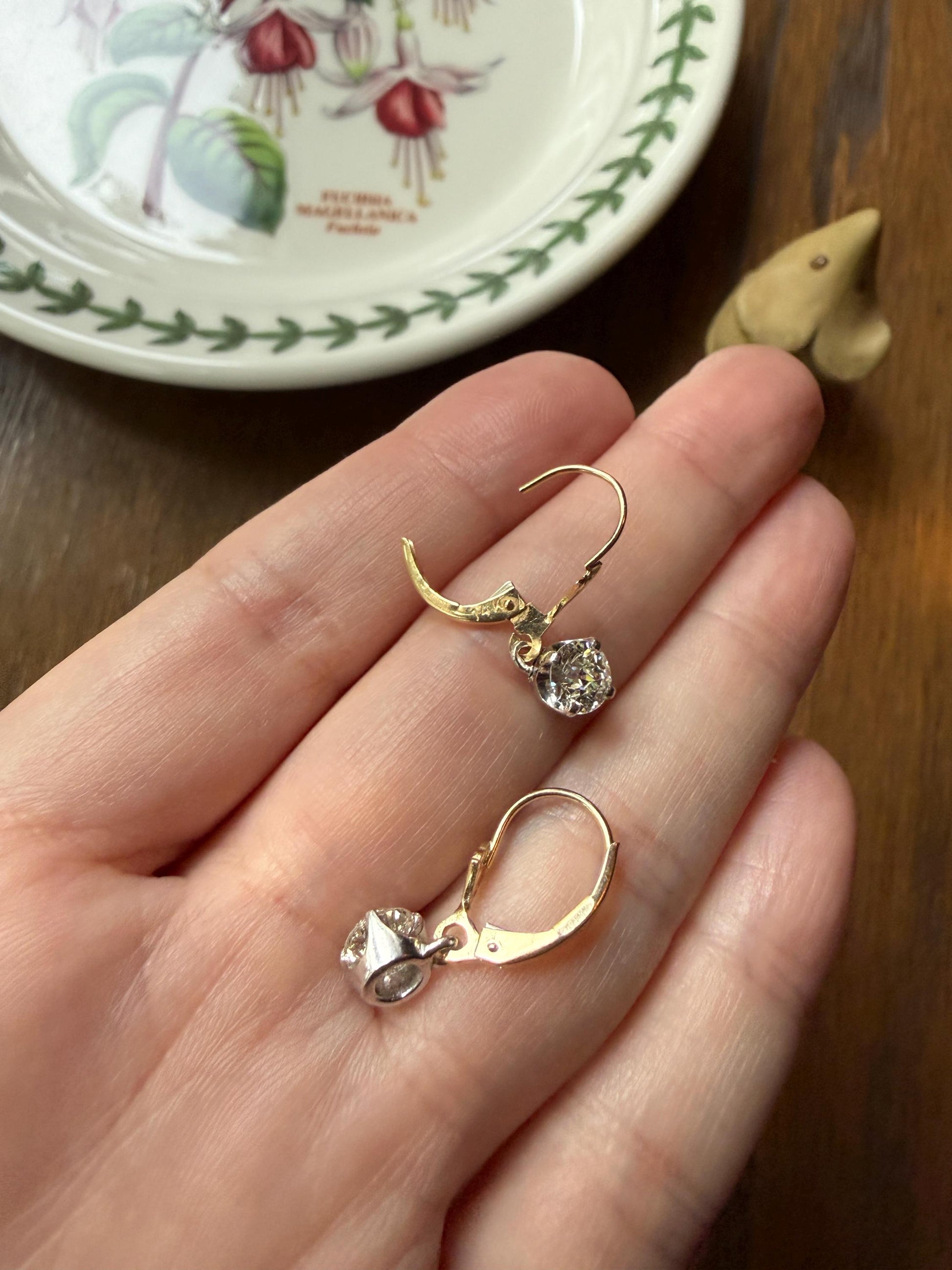 Antique 1.3 Carat Tdw Old Mine Cut Diamond Earrings 14k Gold Dangle Gift Arrow Ear Wire Bridal Edwardian Minimalist Earstack Bright Fiery