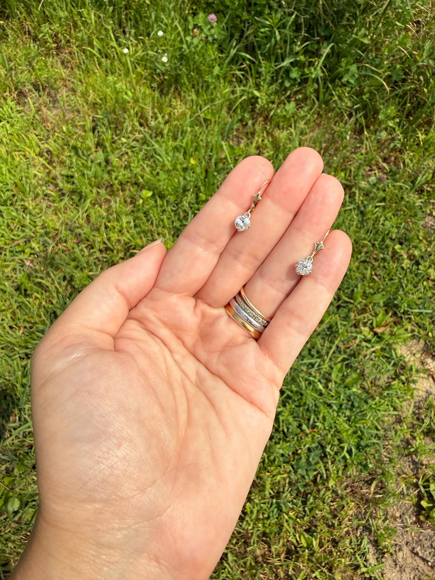 Antique 1.3 Carat Tdw Old Mine Cut Diamond Earrings 14k Gold Dangle Gift Arrow Ear Wire Bridal Edwardian Minimalist Earstack Bright Fiery
