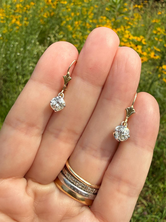 Antique 1.3 Carat Tdw Old Mine Cut Diamond Earrings 14k Gold Dangle Gift Arrow Ear Wire Bridal Edwardian Minimalist Earstack Bright Fiery