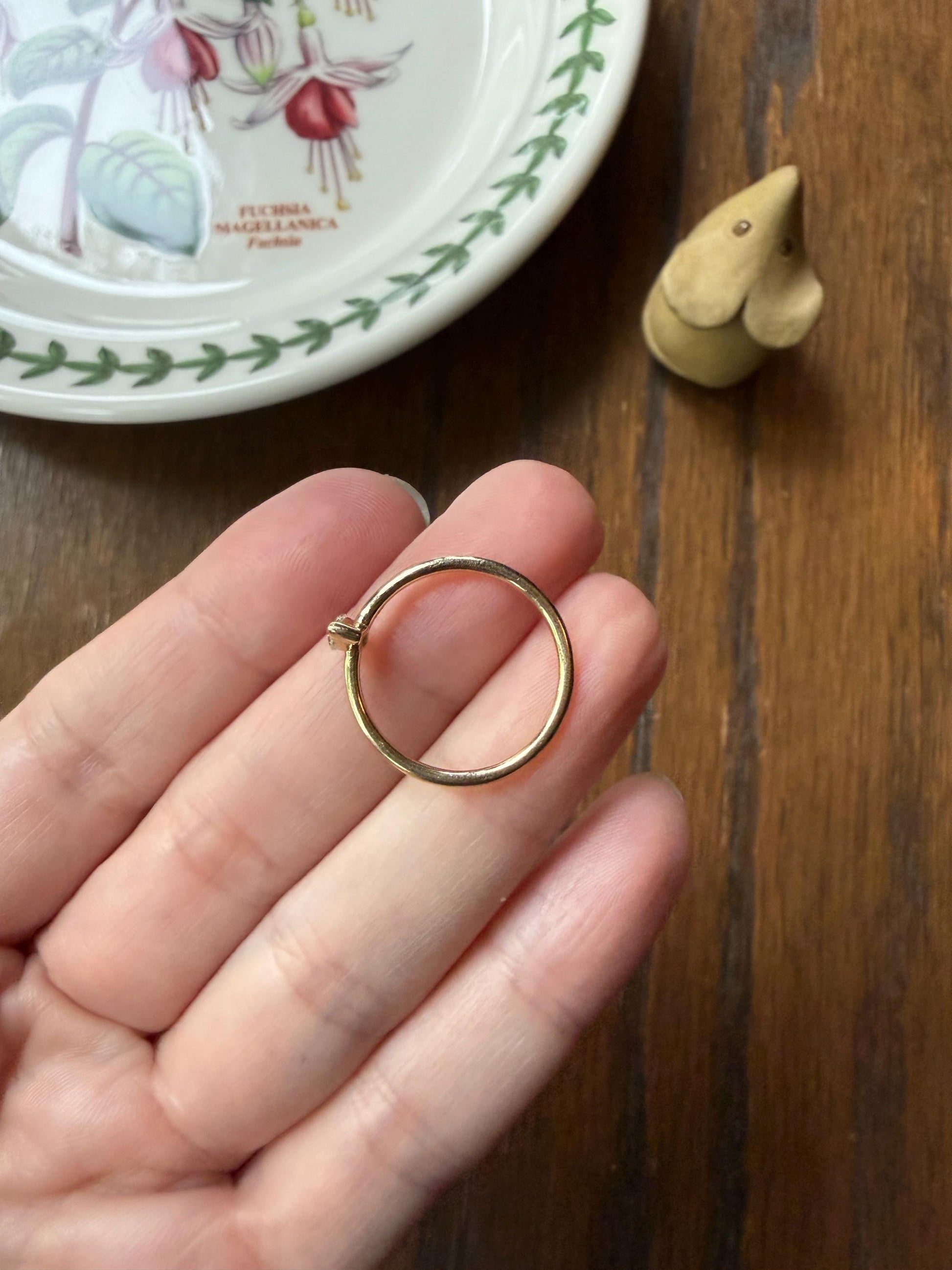 Vintage Sweetie Natural Marquise Navette Cut Diamond Ring on 14k Gold Donut Band Skinny Stacker Minimalist Engagement Pinky Ring
