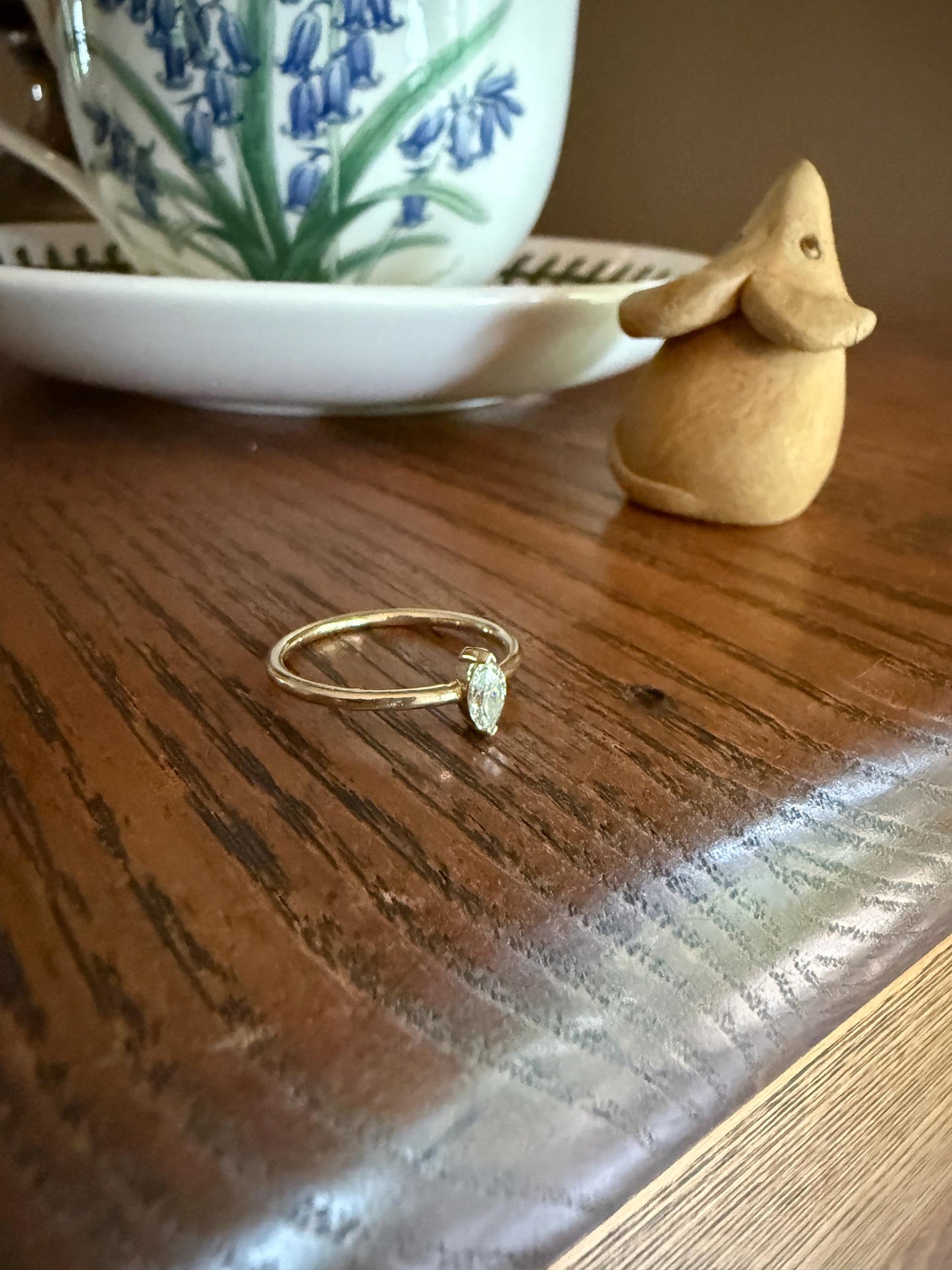Vintage Sweetie Natural Marquise Navette Cut Diamond Ring on 14k Gold Donut Band Skinny Stacker Minimalist Engagement Pinky Ring