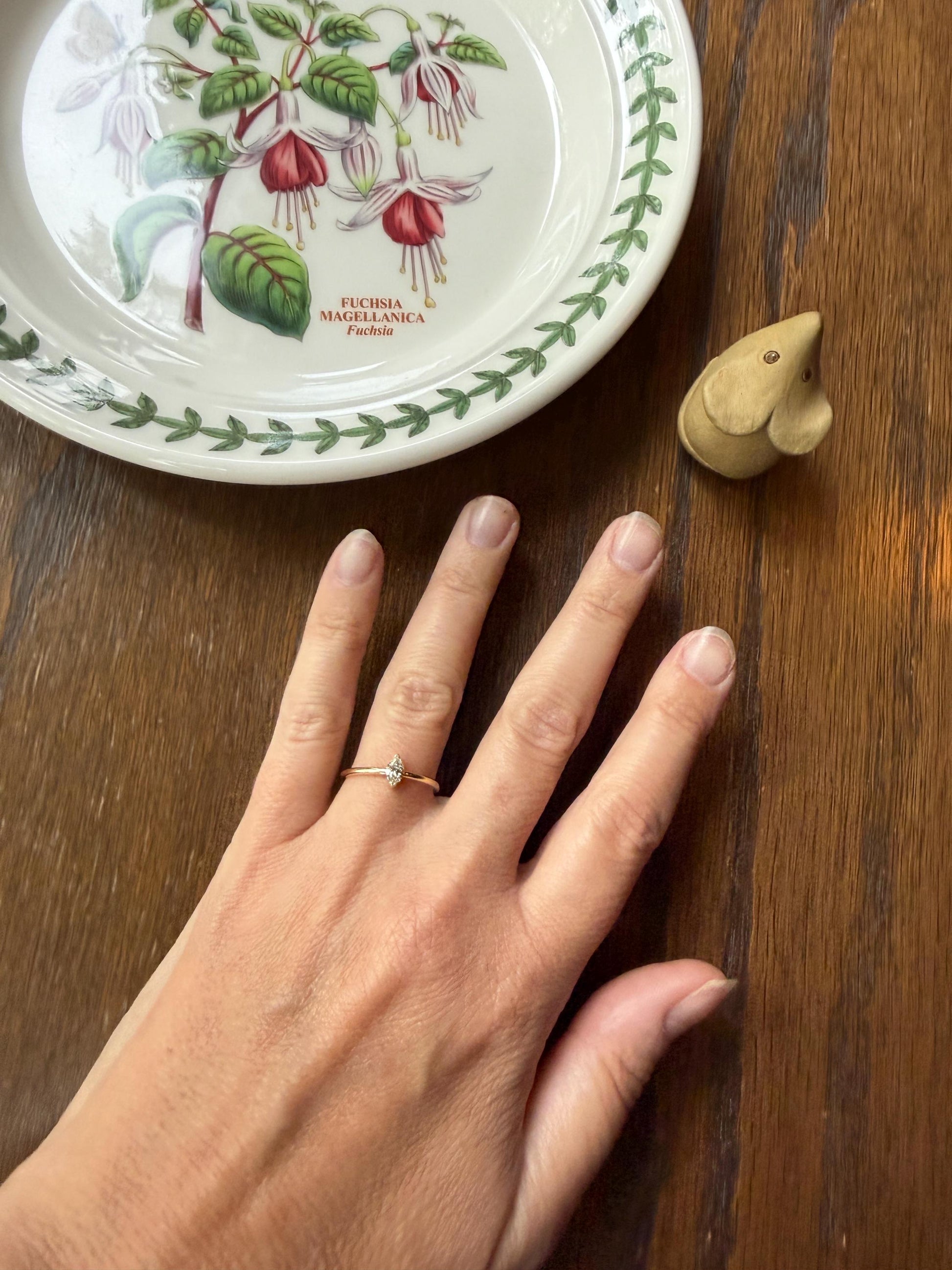 Vintage Sweetie Natural Marquise Navette Cut Diamond Ring on 14k Gold Donut Band Skinny Stacker Minimalist Engagement Pinky Ring