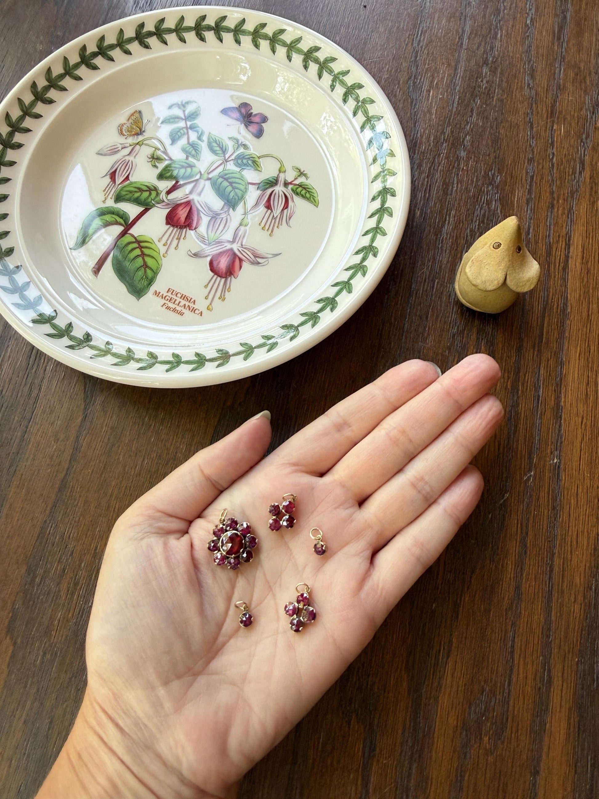 Large Floral Daisy Cluster ANTIQUE Juicy Perpignan GARNET Pendant Bracelet Charm 18k 14k Gold Victorian Minimalist Glowing Pink Red Purple