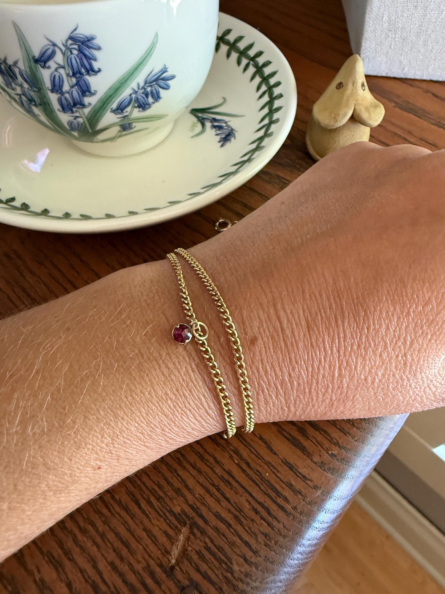 Teensiest Tiny ANTIQUE One Juicy Perpignan GARNET Pendant Bracelet Charm 18k 14k Gold Victorian Foil Back Minimalist Glowing Pink Red Purple