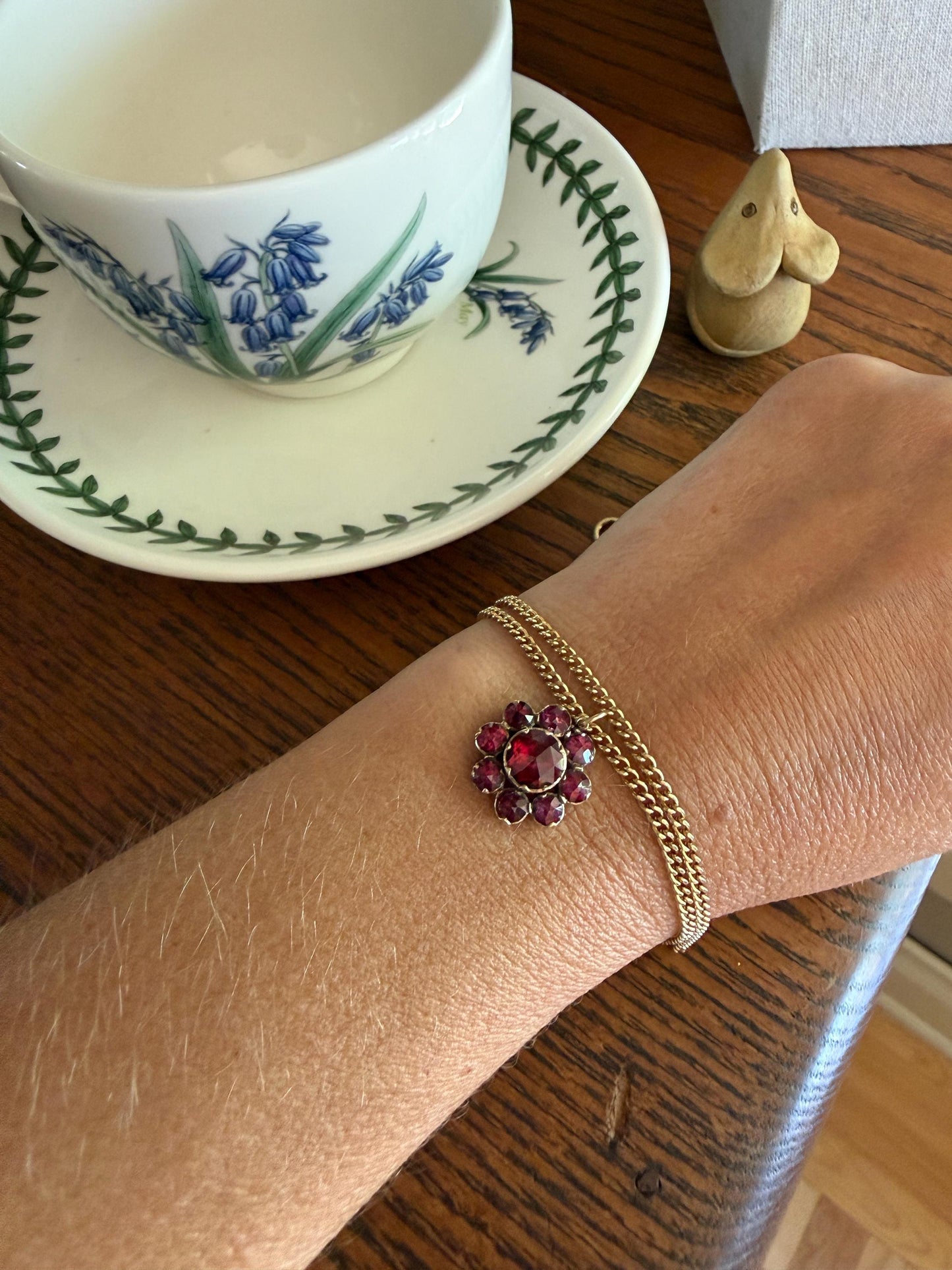 Large Floral Daisy Cluster ANTIQUE Juicy Perpignan GARNET Pendant Bracelet Charm 18k 14k Gold Victorian Minimalist Glowing Pink Red Purple