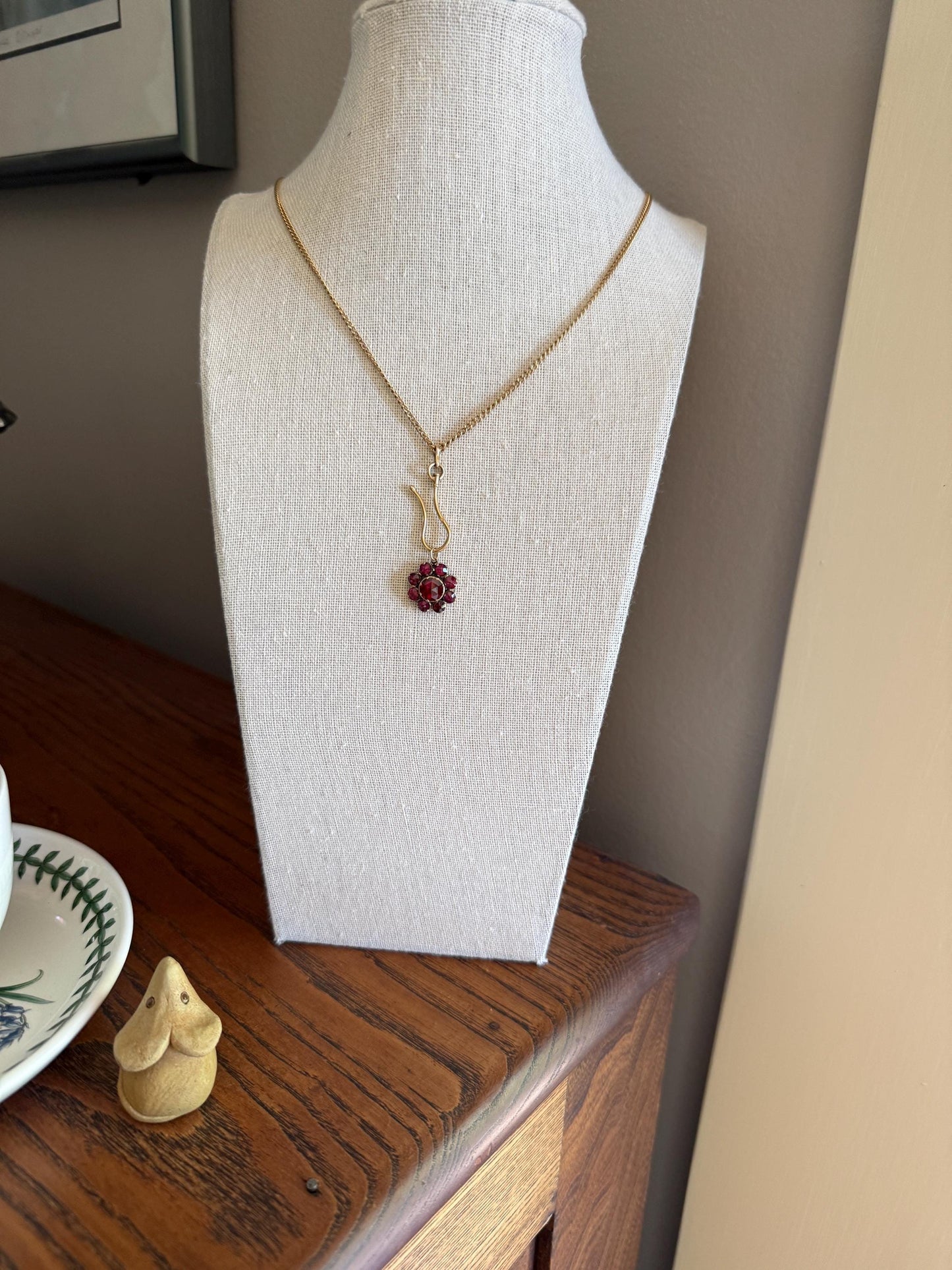Large Floral Daisy Cluster ANTIQUE Juicy Perpignan GARNET Pendant Bracelet Charm 18k 14k Gold Victorian Minimalist Glowing Pink Red Purple