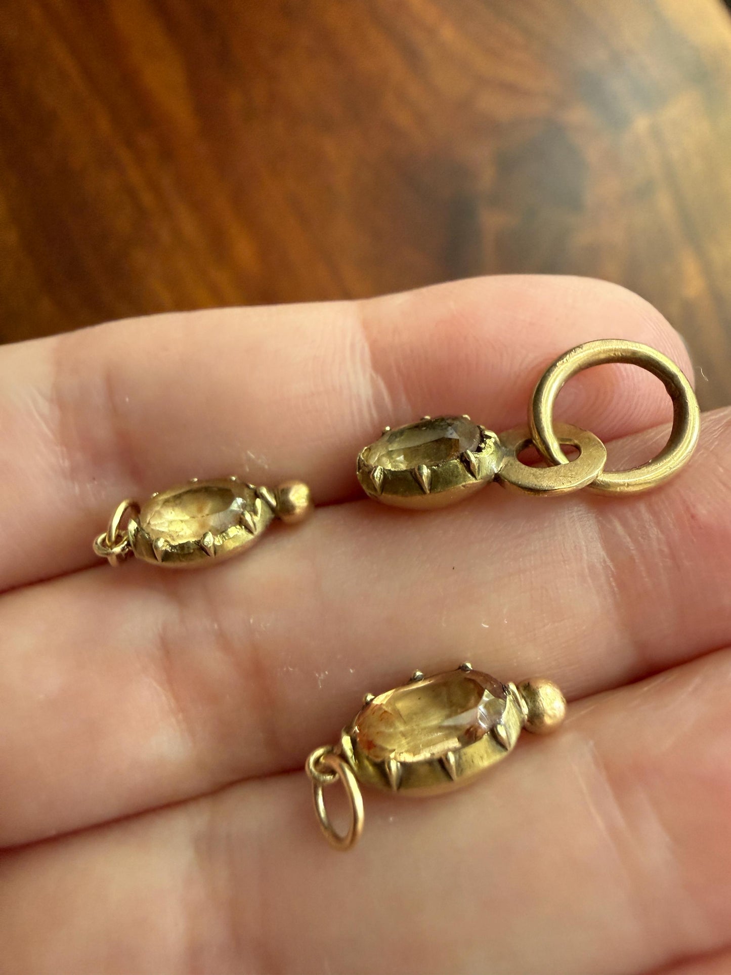 One Georgian ANTIQUE Precious Golden Topaz Pendant Bracelet Charm 18k 14k Gold Victorian Minimalist Glowing Peach Collet Set
