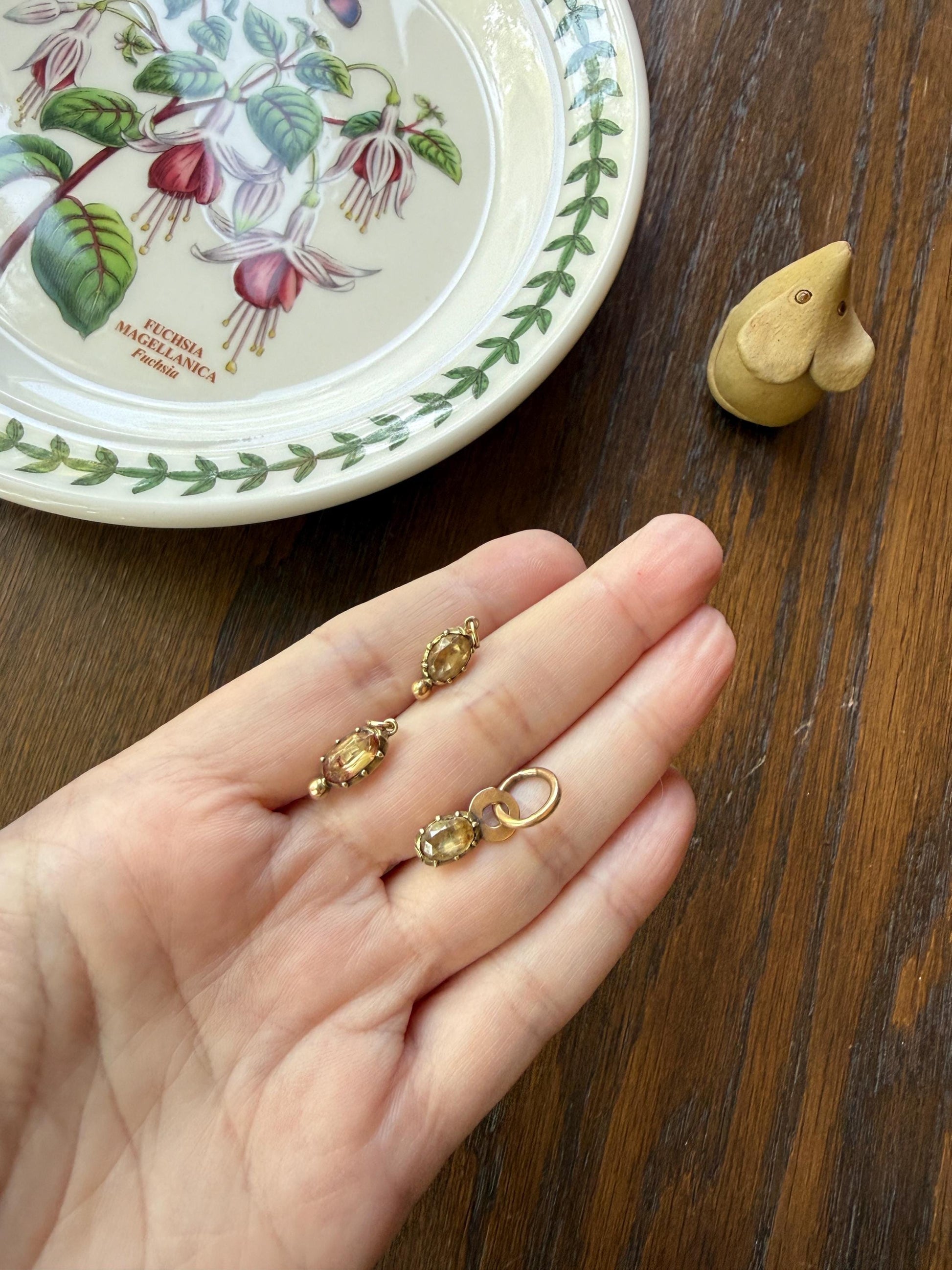 One Georgian ANTIQUE Precious Golden Topaz Pendant Bracelet Charm 18k 14k Gold Victorian Minimalist Glowing Peach Collet Set