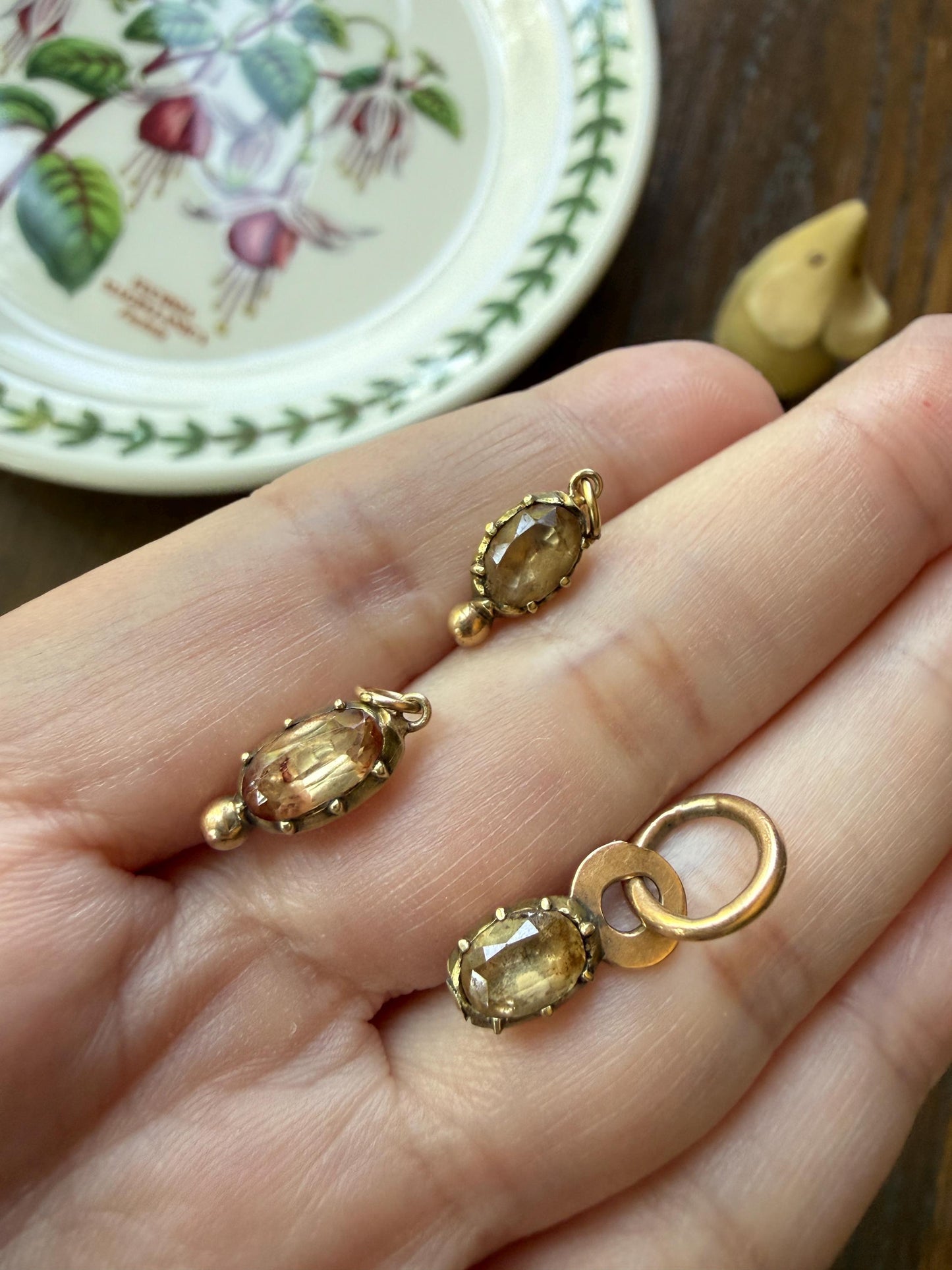 One Georgian ANTIQUE Precious Golden Topaz Pendant Bracelet Charm 18k 14k Gold Victorian Minimalist Glowing Peach Collet Set