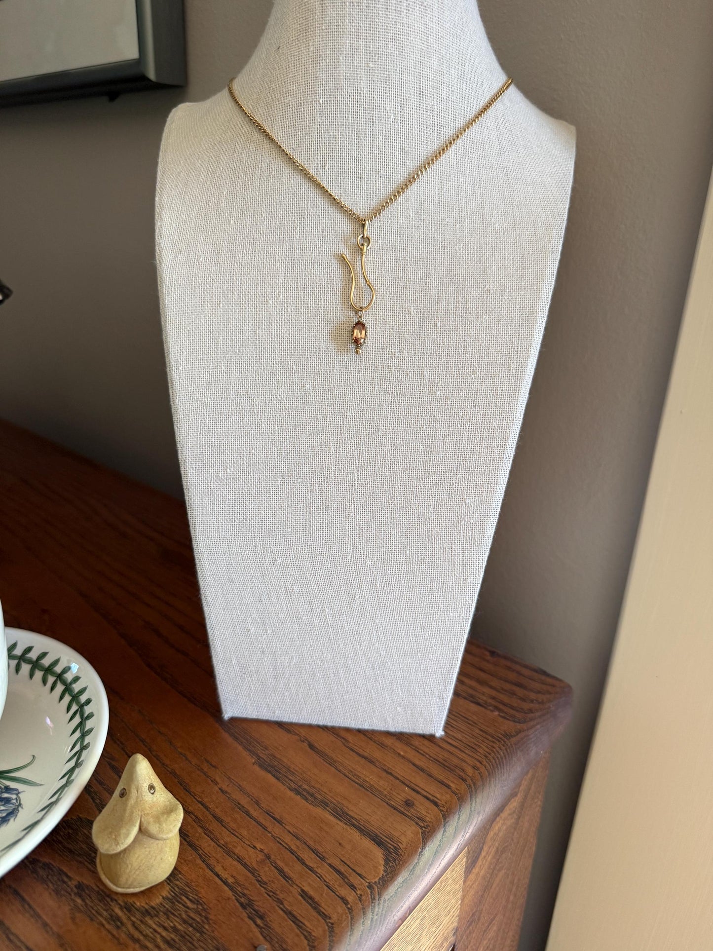 One Georgian ANTIQUE Precious Golden Topaz Pendant Bracelet Charm 18k 14k Gold Victorian Minimalist Glowing Peach Collet Set