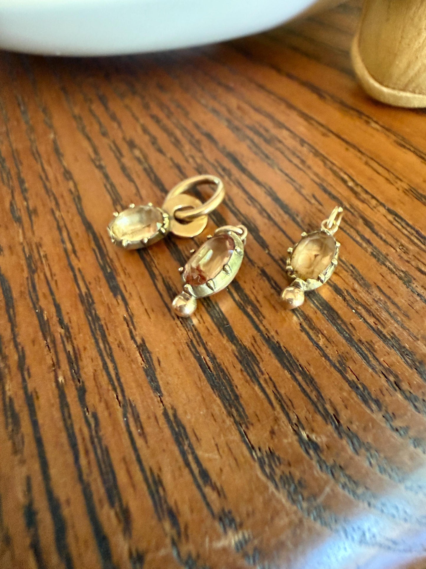 One Georgian ANTIQUE Precious Golden Topaz Pendant Bracelet Charm 18k 14k Gold Victorian Minimalist Glowing Peach Collet Set