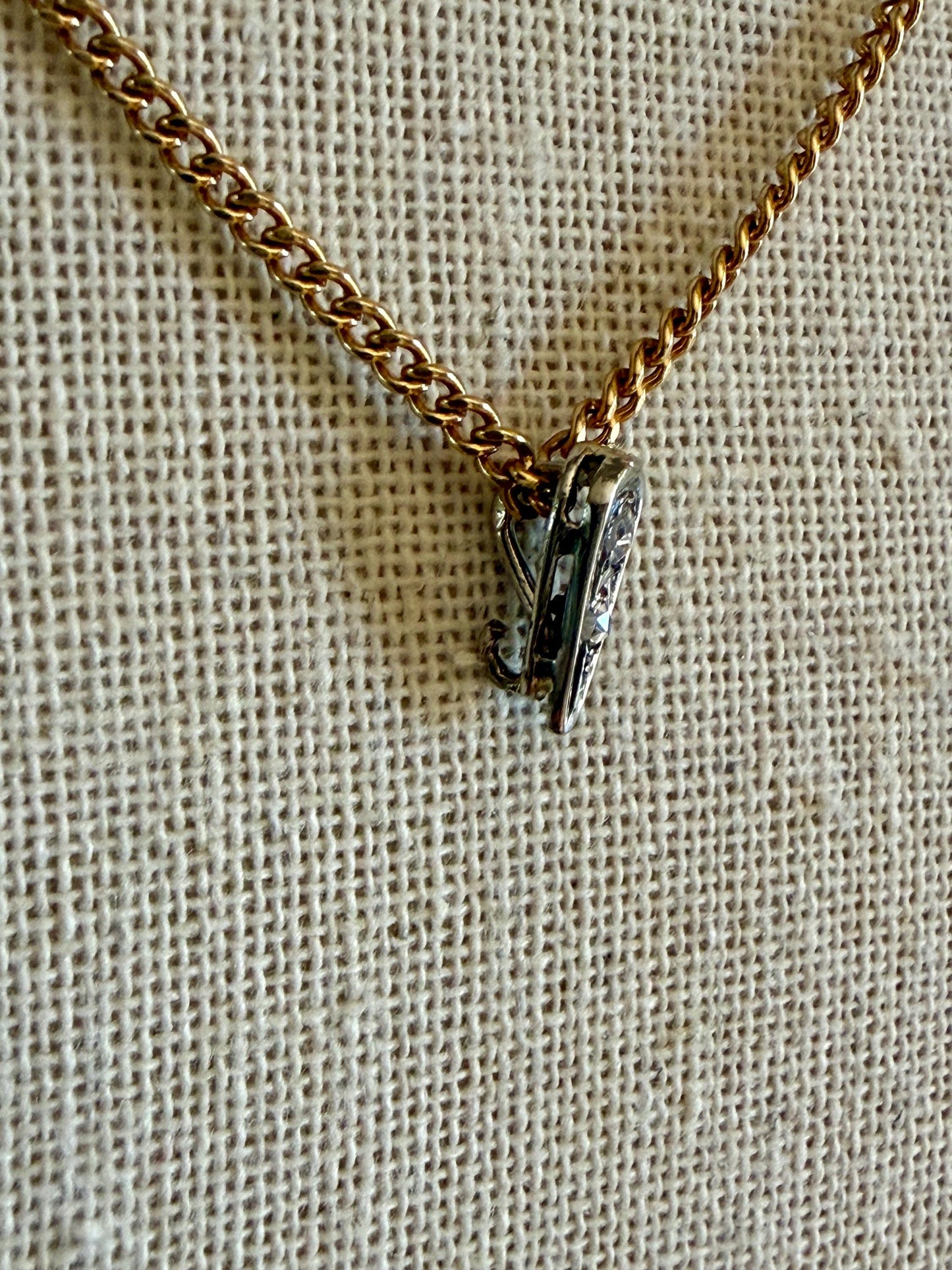 French Art Deco Old Mine & Rose Cut Diamond Bale Teardrop Pendant Charm Holder Original Parts Findings Vintage Connector