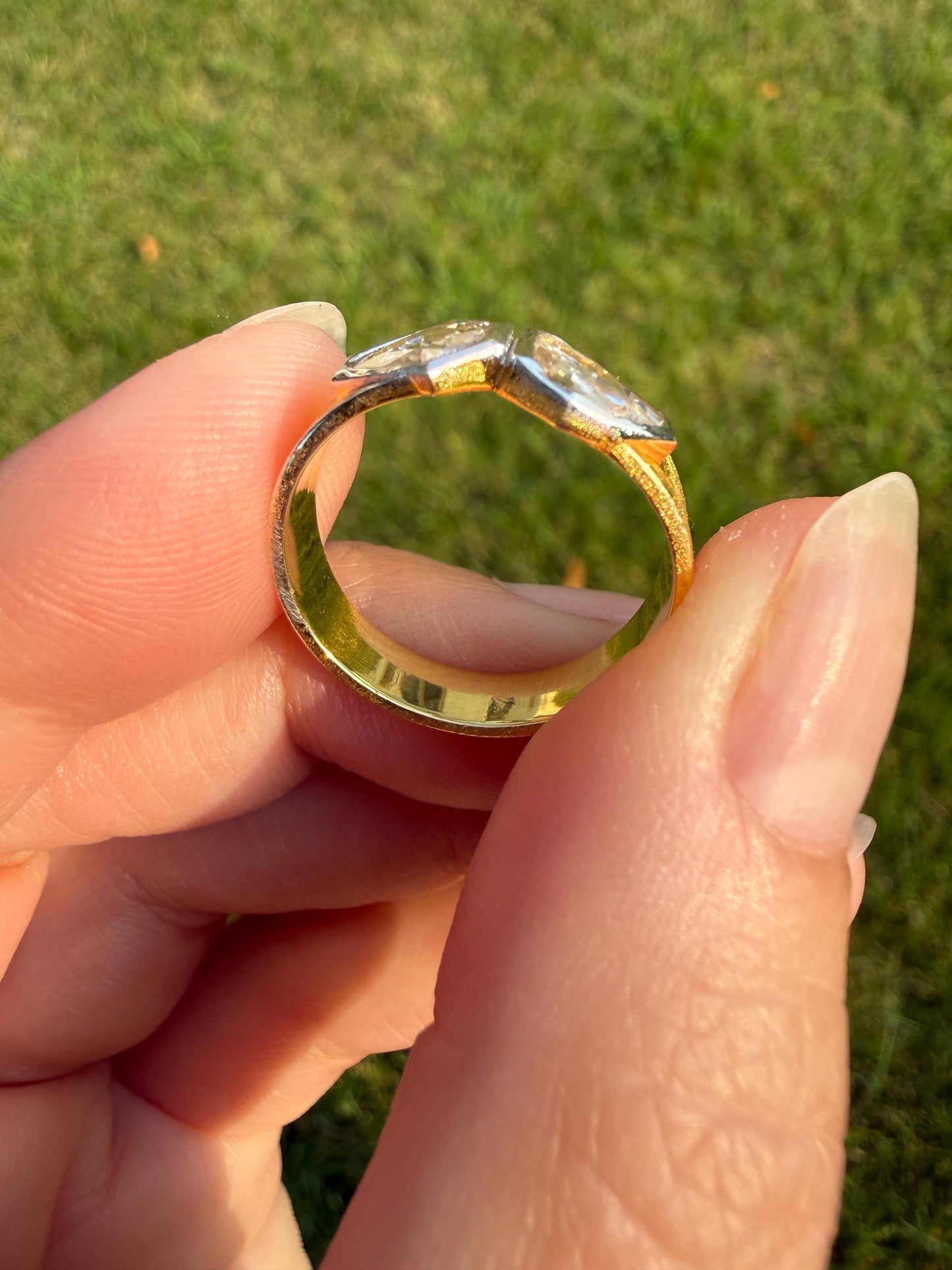 Vintage Hexagon Kite Rose Cut Diamond Cigar Band Ring French Silver Gold Vermeil Bezel Set Unique Shield Lozenge Wide Toi et Moi Geometric