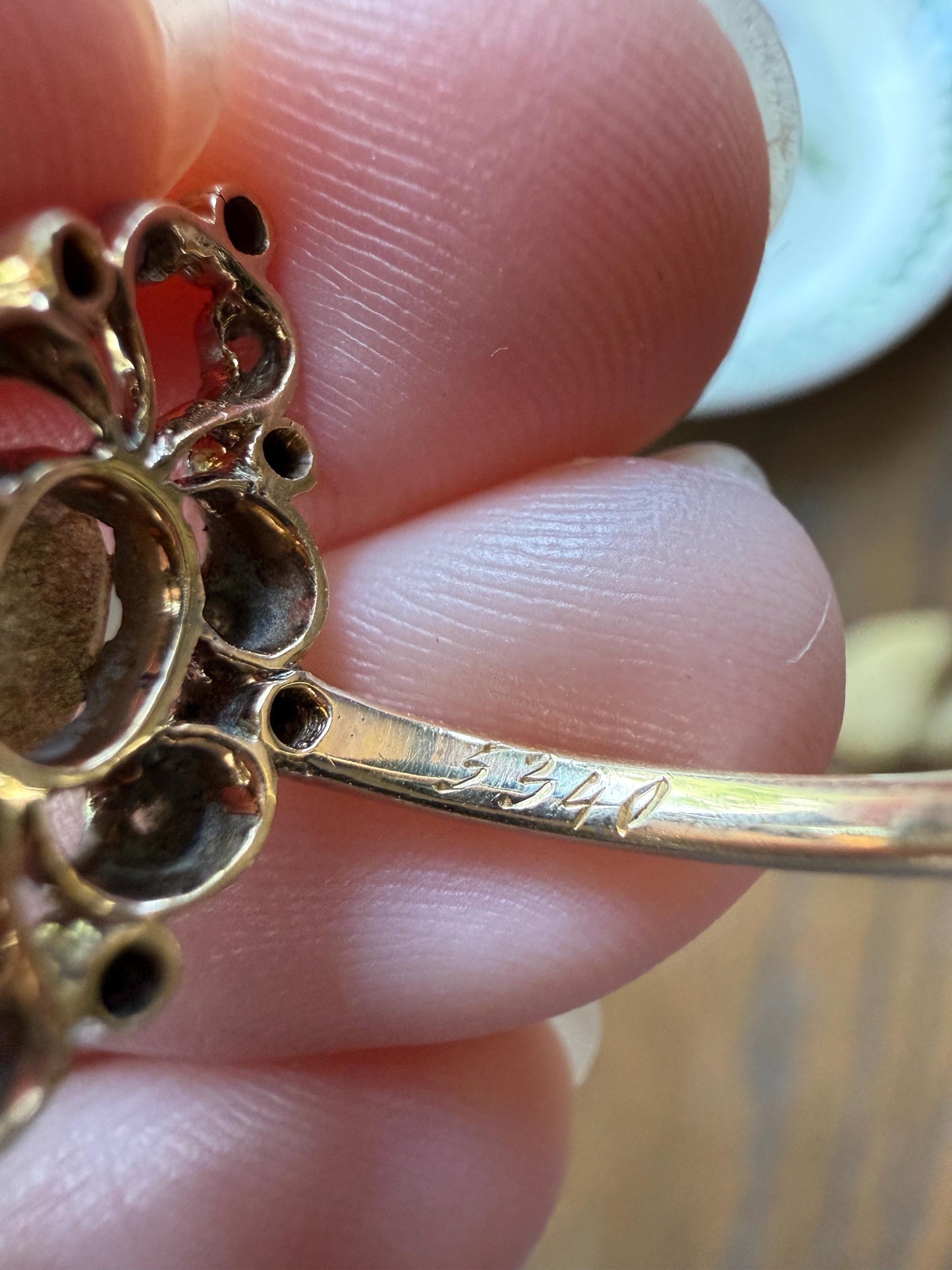 French Antique OPAL Rose Cut Diamond Openwork Ring 18k Gold Ornate Belle Epoque Swirl Nanette