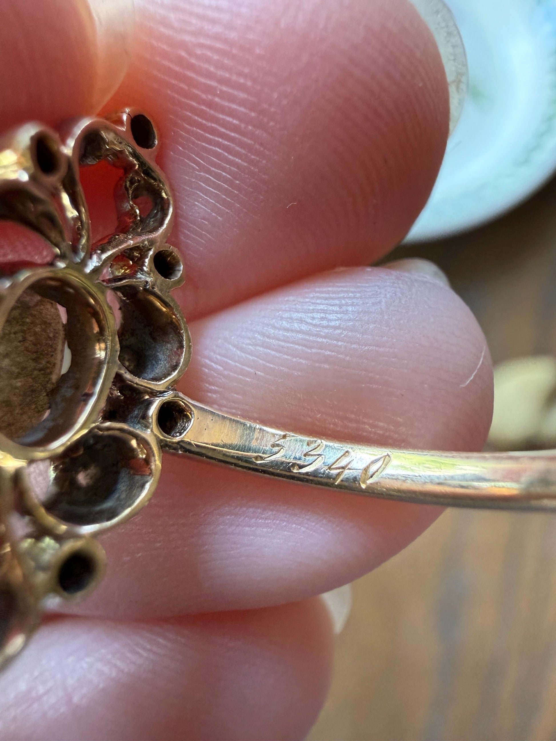 French Antique OPAL Rose Cut Diamond Openwork Ring 18k Gold Ornate Belle Epoque Swirl Nanette