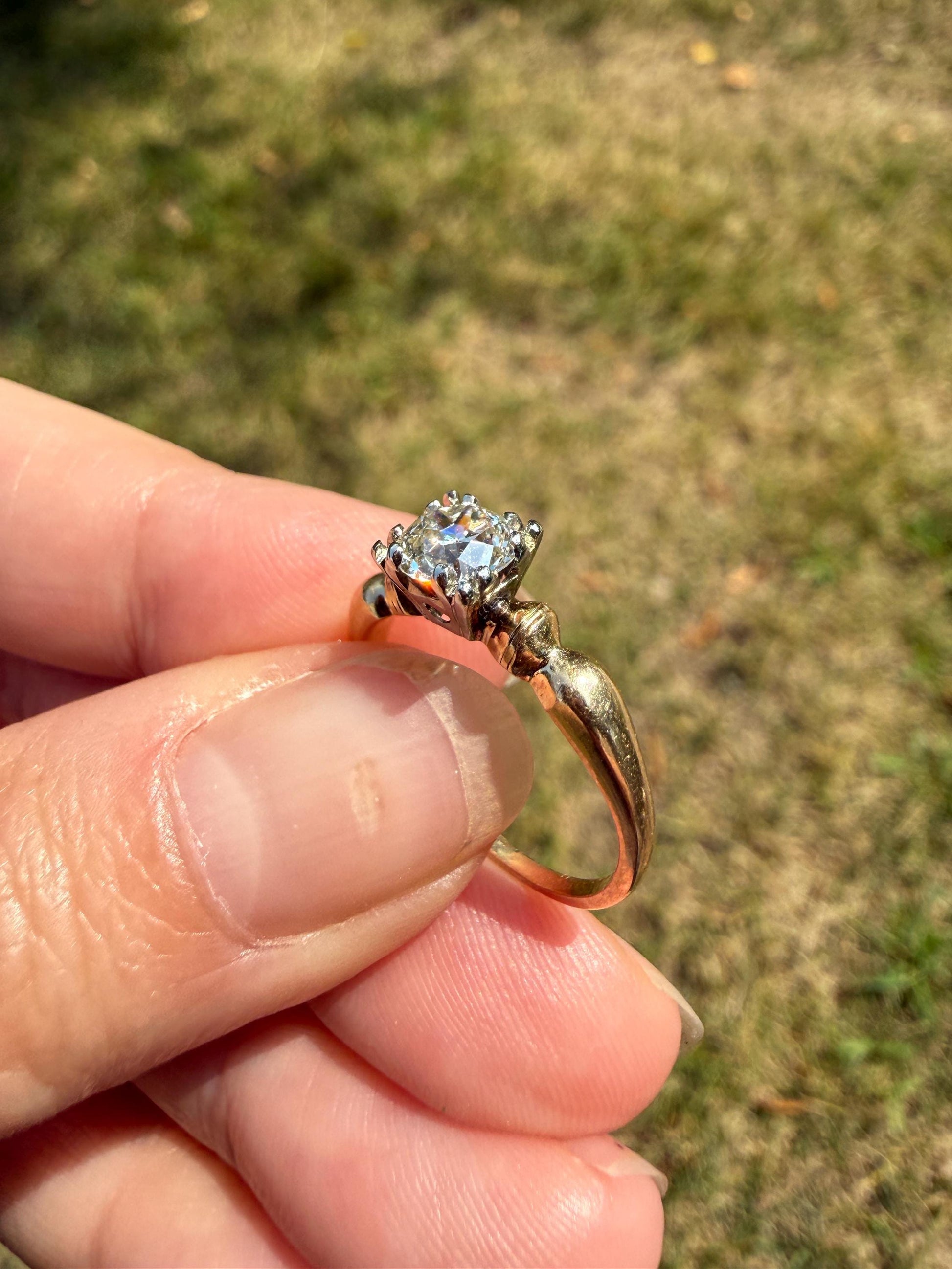 Antique .7 Carat Old European Cut DIAMOND Solitaire Engagement Ring Stacker 14k Yellow Gold Wedding Something Old Daily Wear Prong Set Gift
