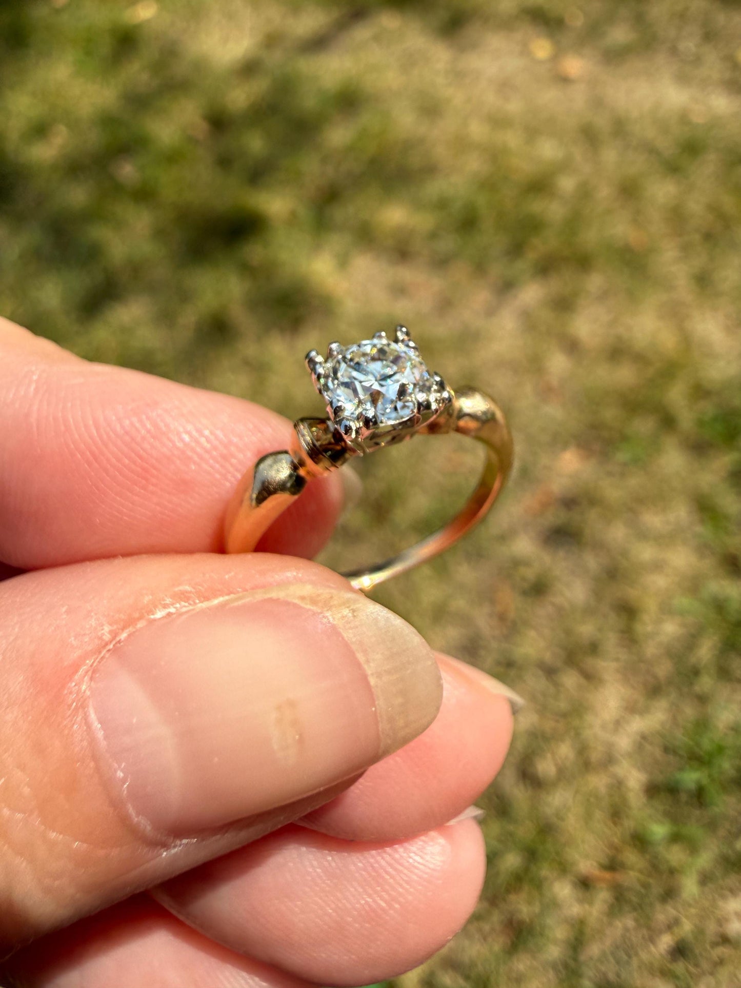 Antique .7 Carat Old European Cut DIAMOND Solitaire Engagement Ring Stacker 14k Yellow Gold Wedding Something Old Daily Wear Prong Set Gift