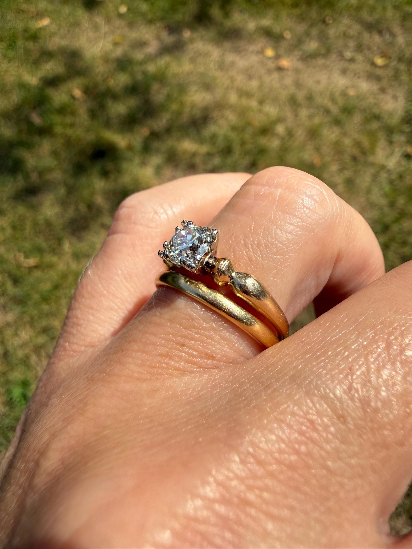 Antique .7 Carat Old European Cut DIAMOND Solitaire Engagement Ring Stacker 14k Yellow Gold Wedding Something Old Daily Wear Prong Set Gift