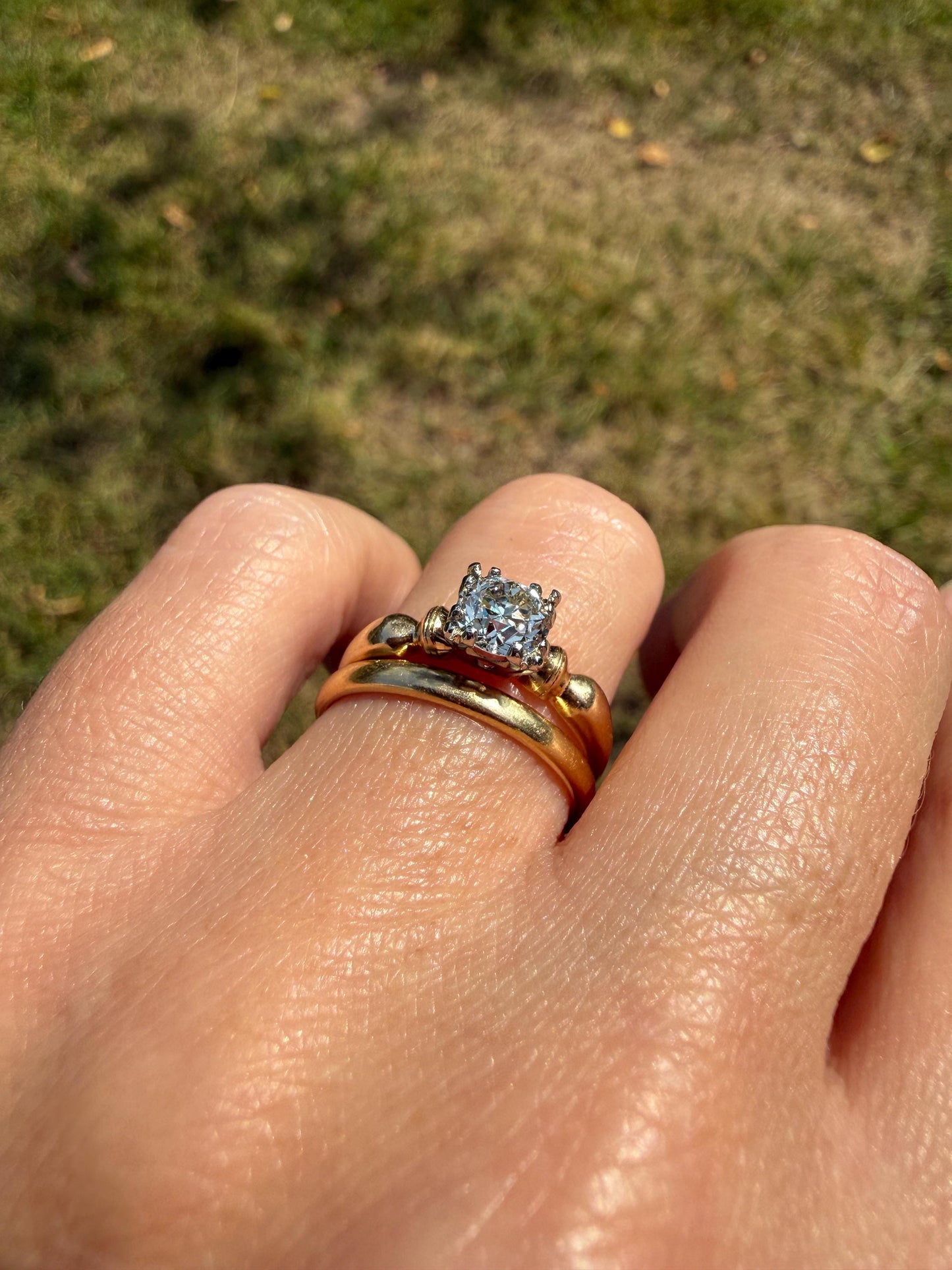 Antique .7 Carat Old European Cut DIAMOND Solitaire Engagement Ring Stacker 14k Yellow Gold Wedding Something Old Daily Wear Prong Set Gift